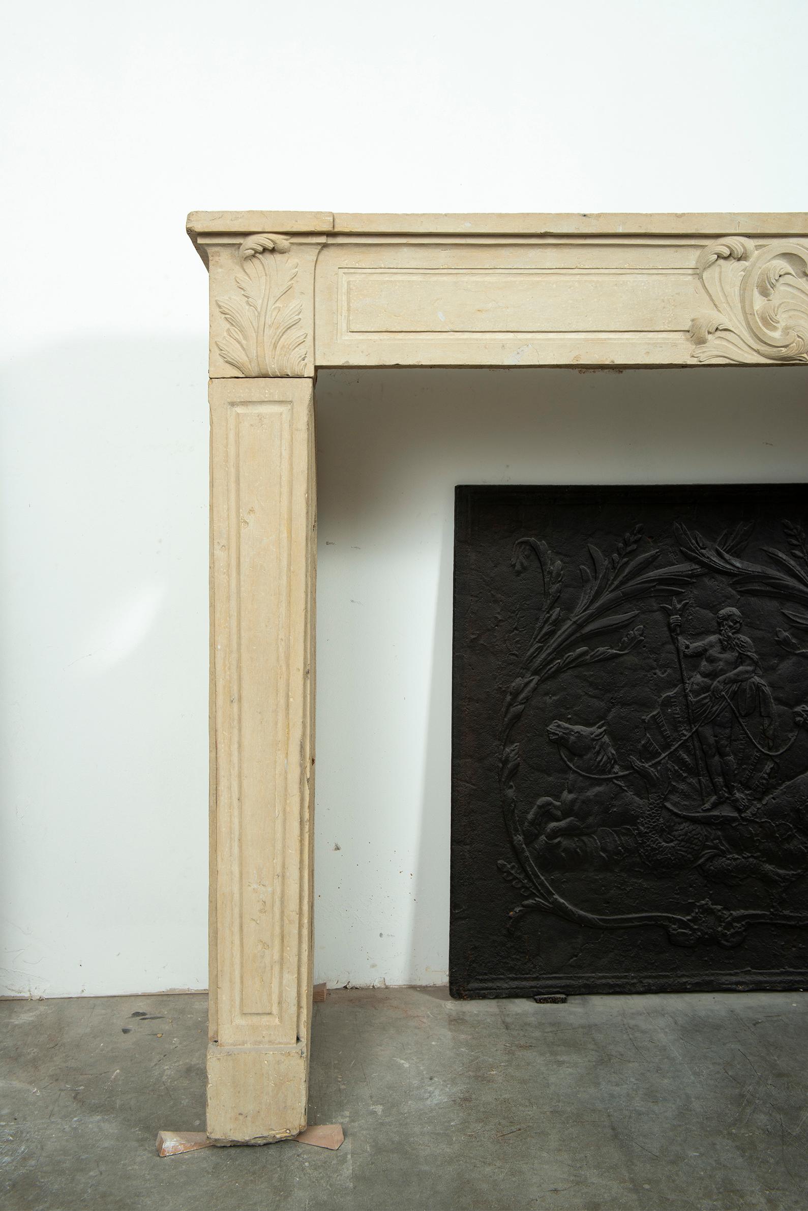 Strong Limestone Louis XVI Fireplace Mantel For Sale 9