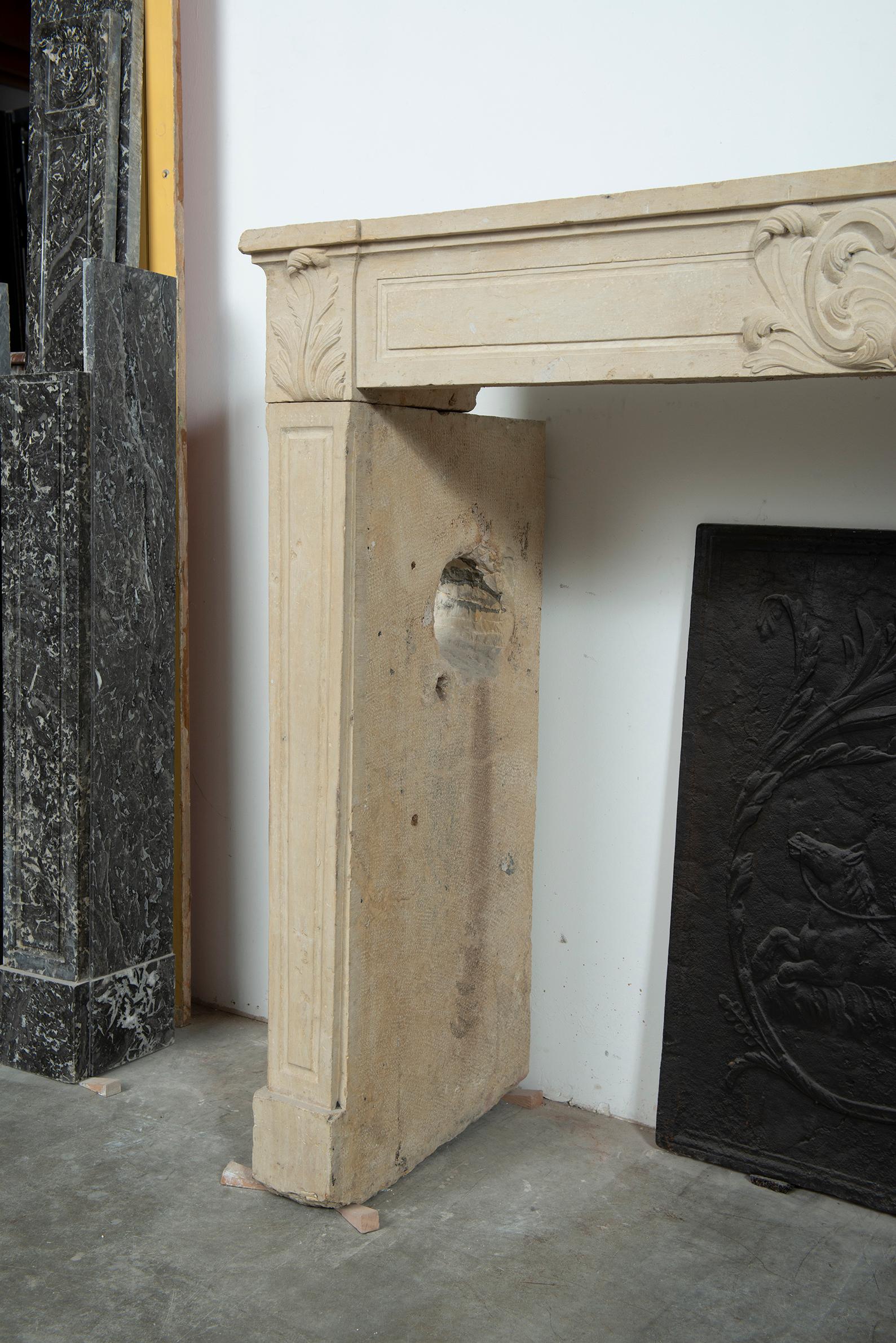 Strong Limestone Louis XVI Fireplace Mantel For Sale 12