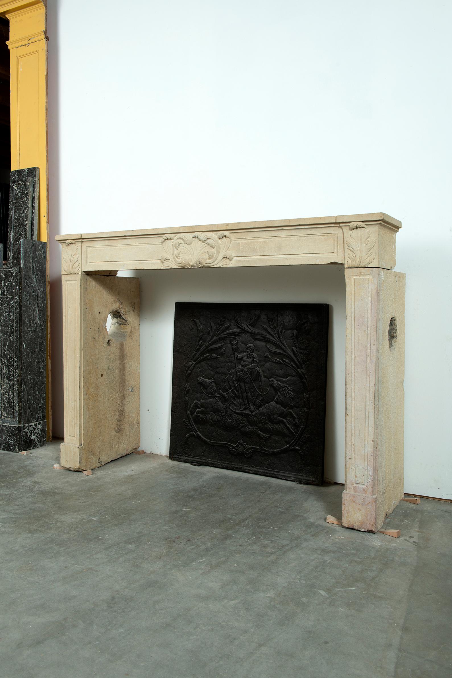 Strong Limestone Louis XVI Fireplace Mantel For Sale 13