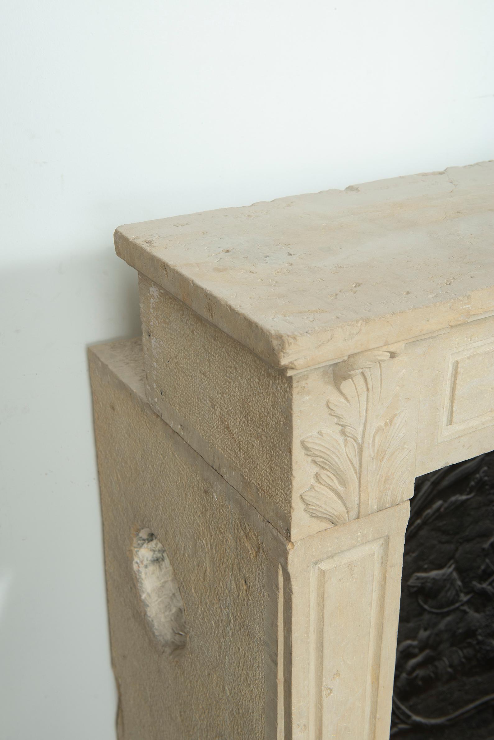 Strong Limestone Louis XVI Fireplace Mantel For Sale 16