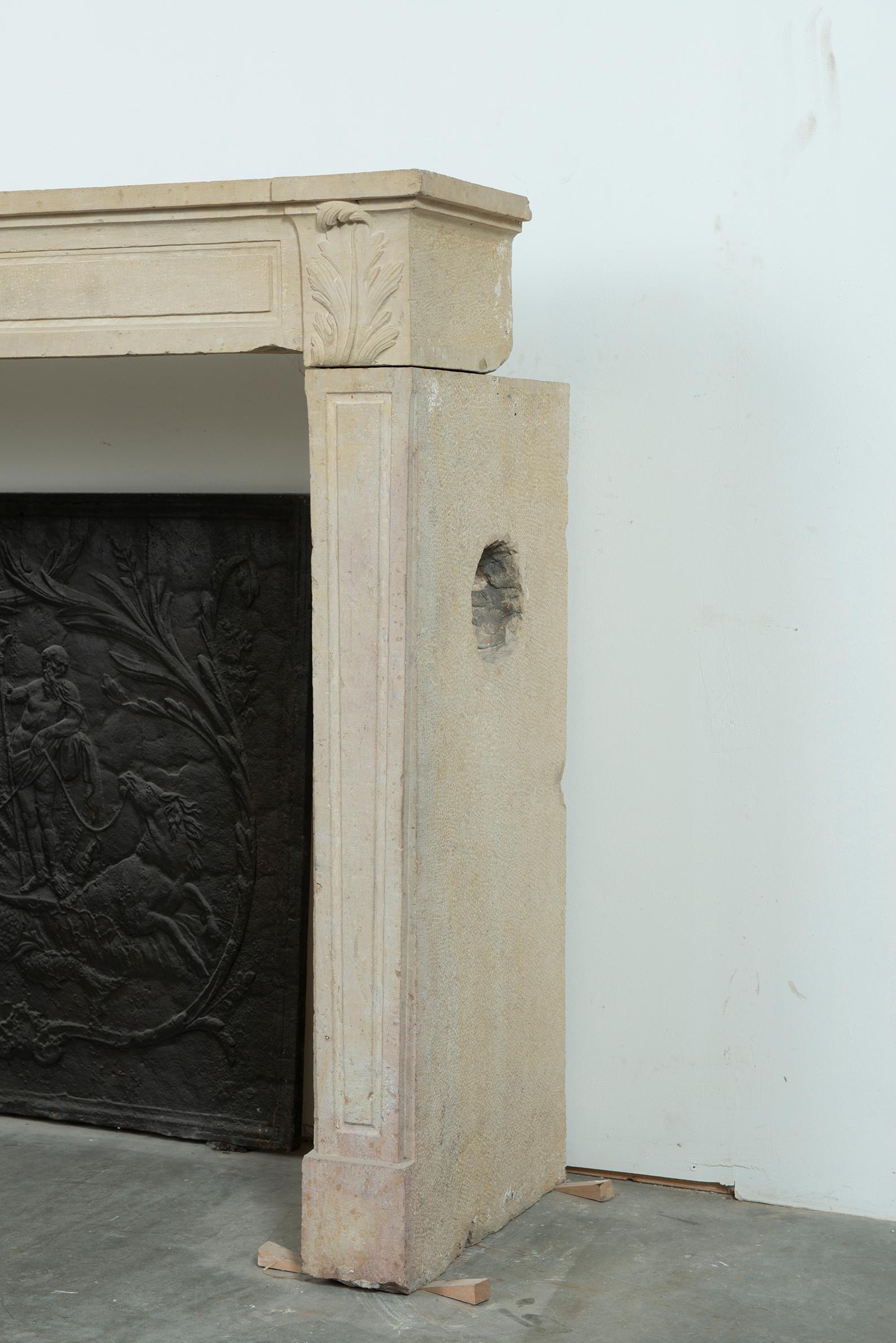 19th Century Strong Limestone Louis XVI Fireplace Mantel For Sale