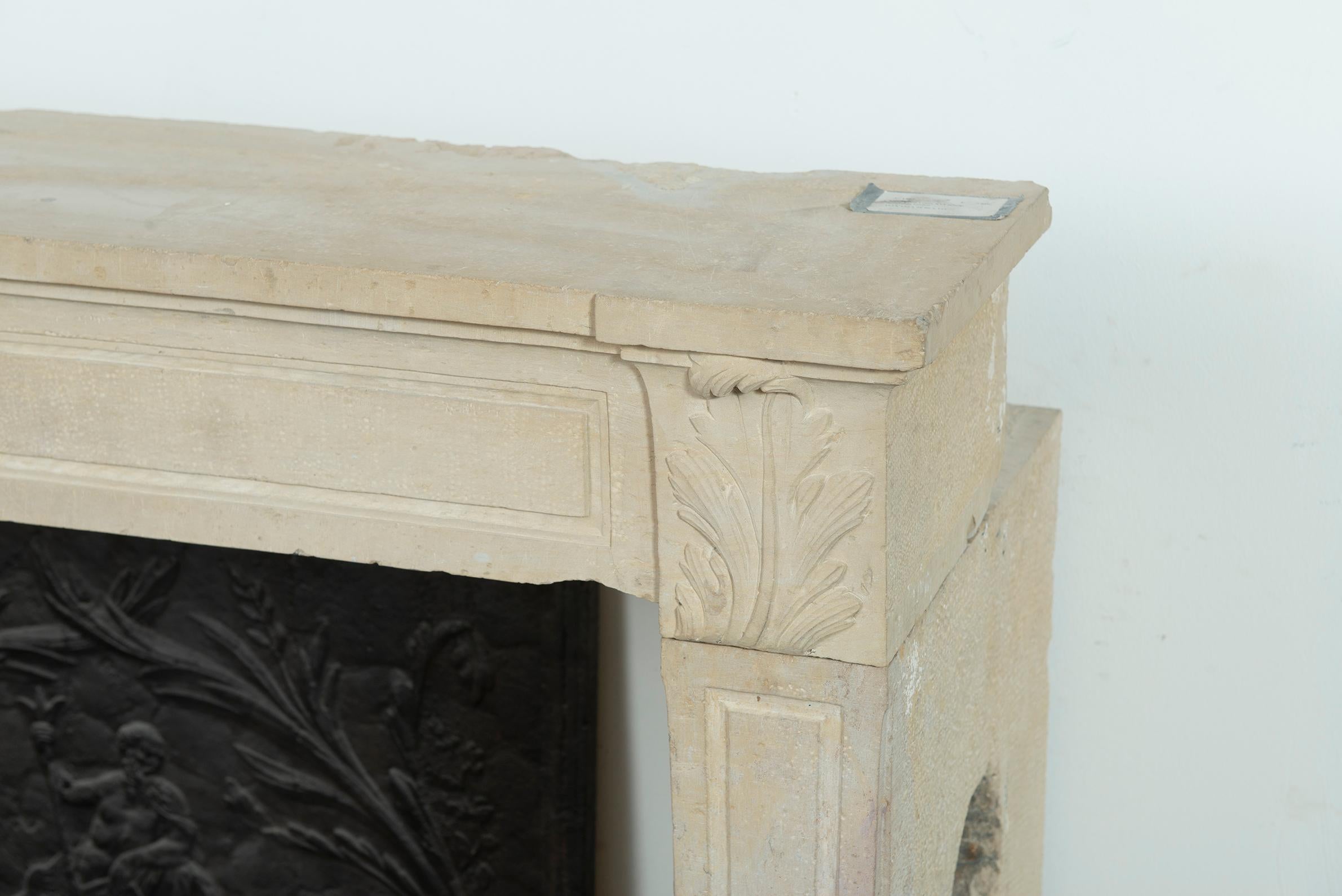 Strong Limestone Louis XVI Fireplace Mantel For Sale 1