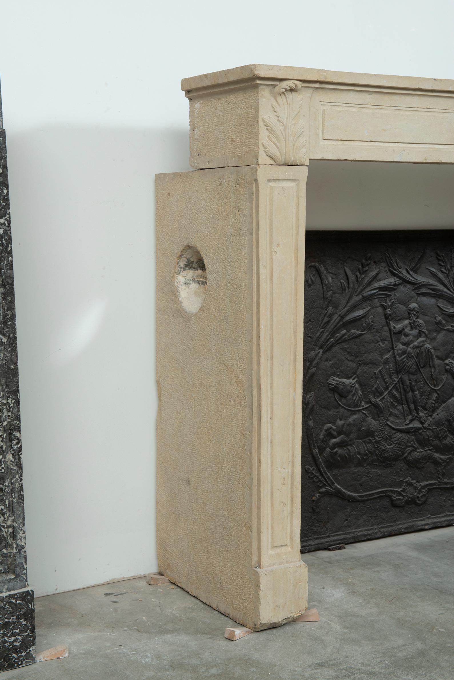 Strong Limestone Louis XVI Fireplace Mantel For Sale 2