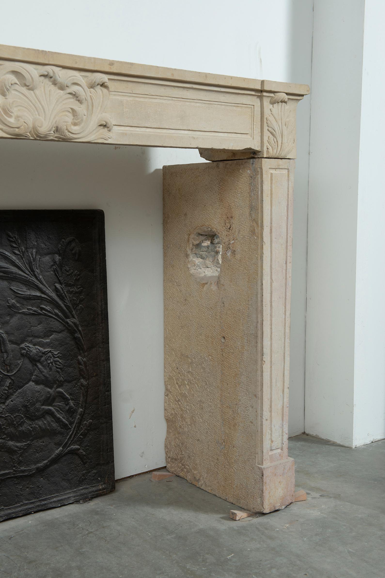 Strong Limestone Louis XVI Fireplace Mantel For Sale 3