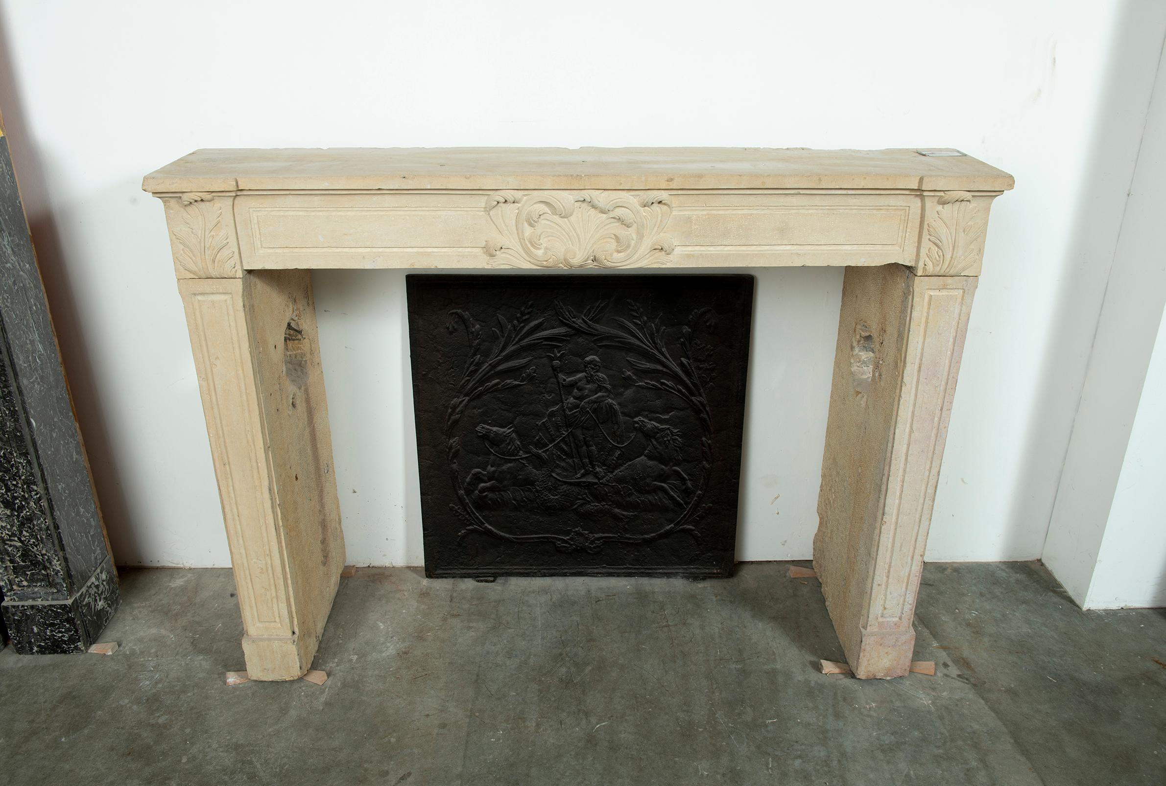 Strong Limestone Louis XVI Fireplace Mantel For Sale 5