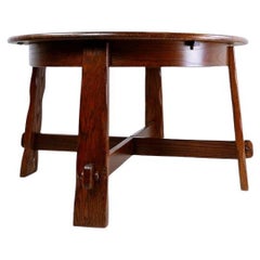 Strong Oak Brutalist Round extendable dining Table 1950s