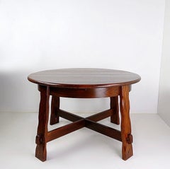 Strong Oak Brutalist Round extendable dining Table 1950s Mid-20th Century