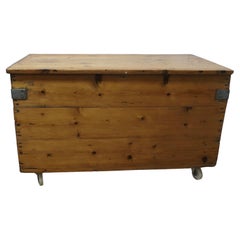 Strong Victorian Pine Blanket Box set on Wheels  This is a good heavy piece