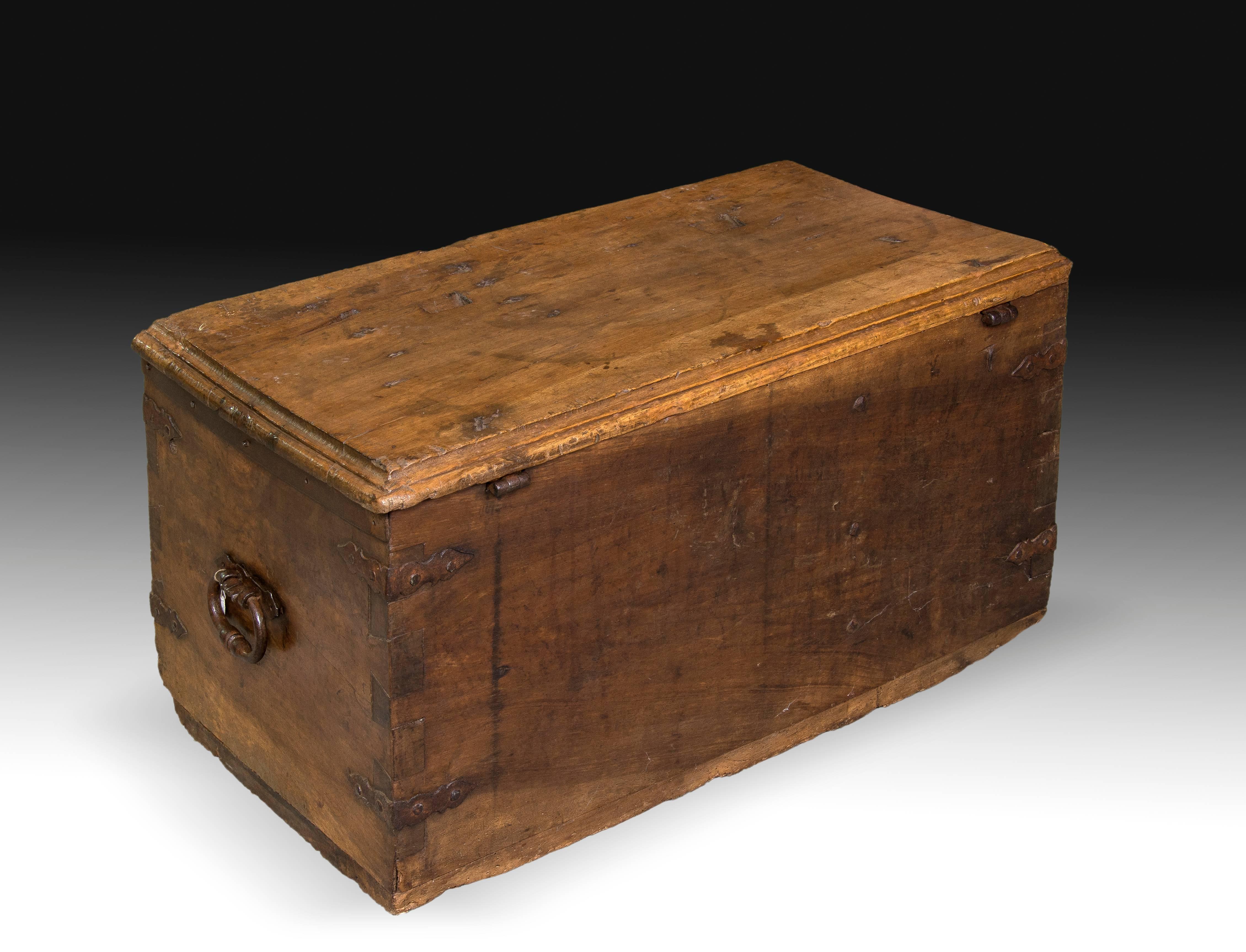 European Strongbox Chest with Four Locks, Walnut and Iron, 16th-17th Centuries