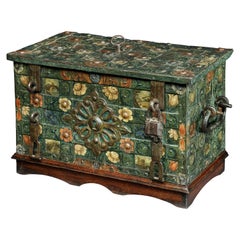 Strongbox, Safe, Late 16th Century, Nuremberg, Iron, Naïve, Painted, Oak Stand