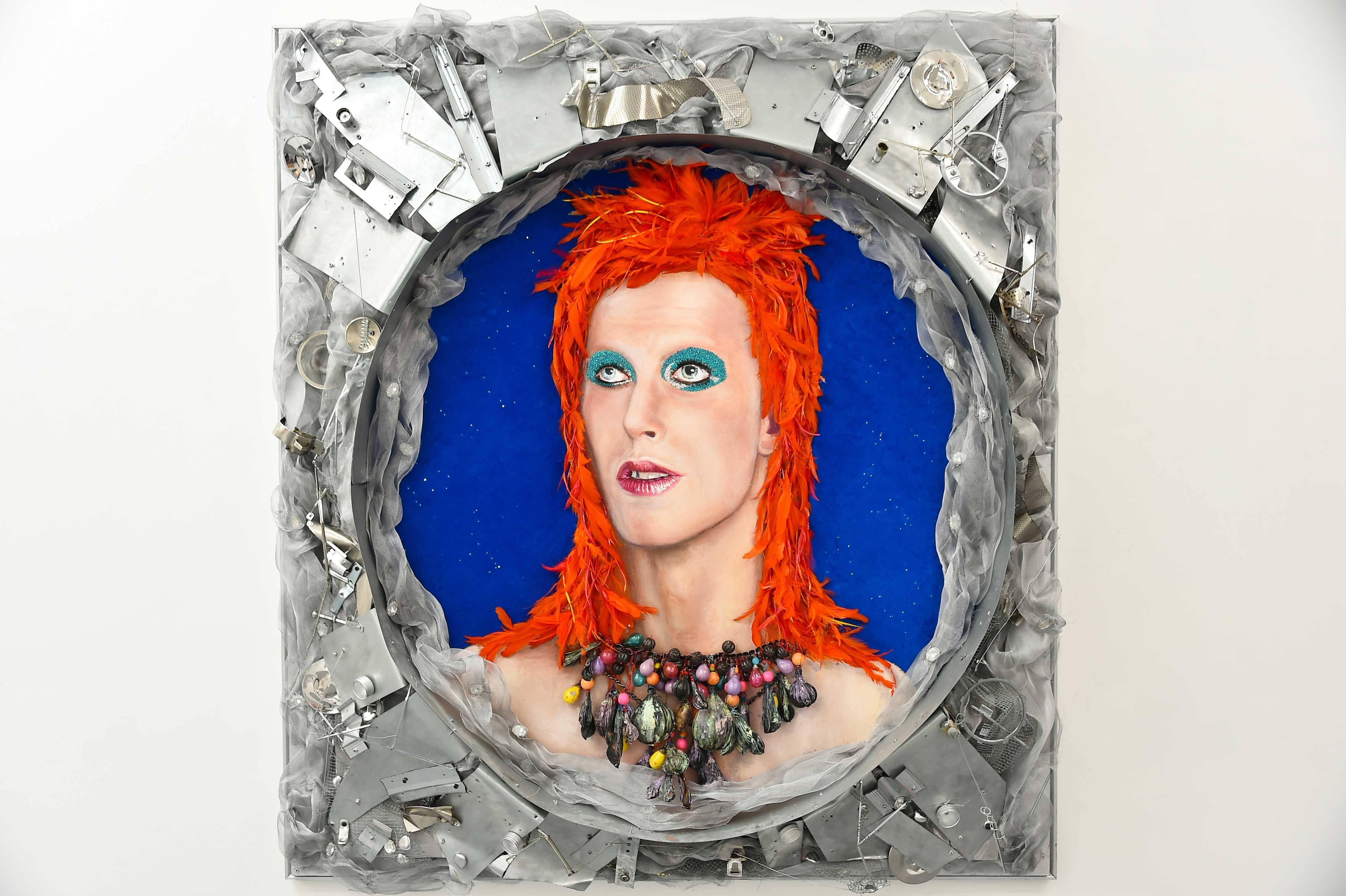 Bowie in Space - Mixed Media - 3d Portrait - one of a kind piece - 
