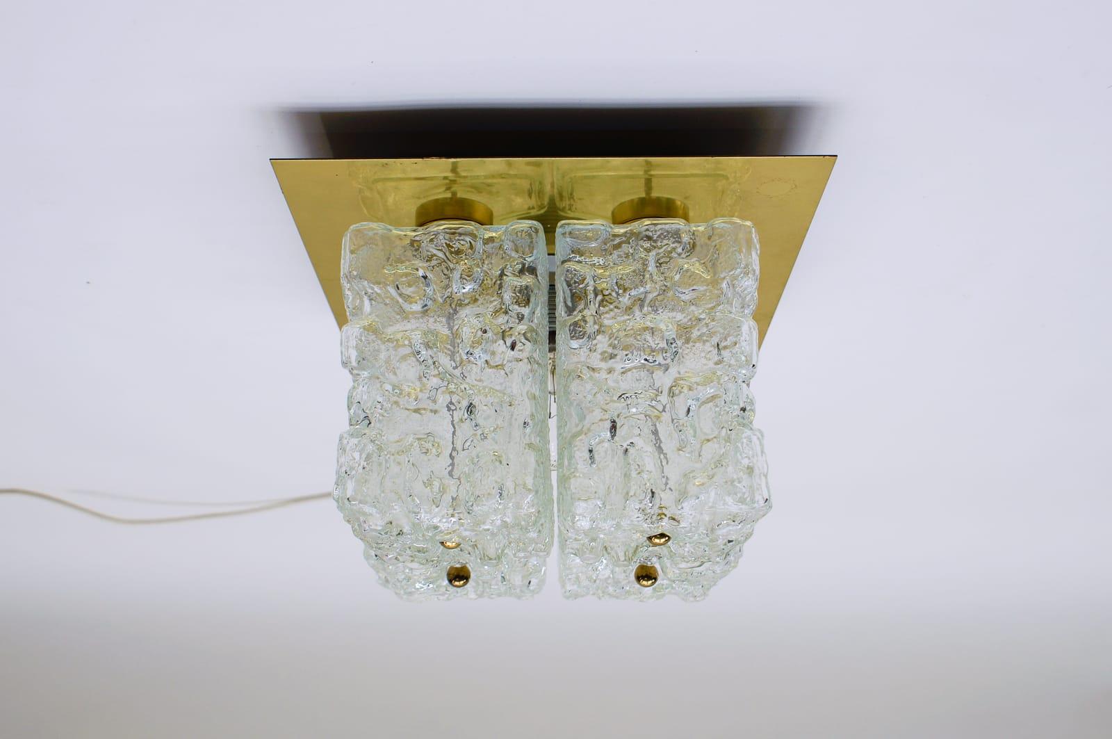 Structered Glass and Brass Flush Mounts from Limburg, 1960s For Sale 3