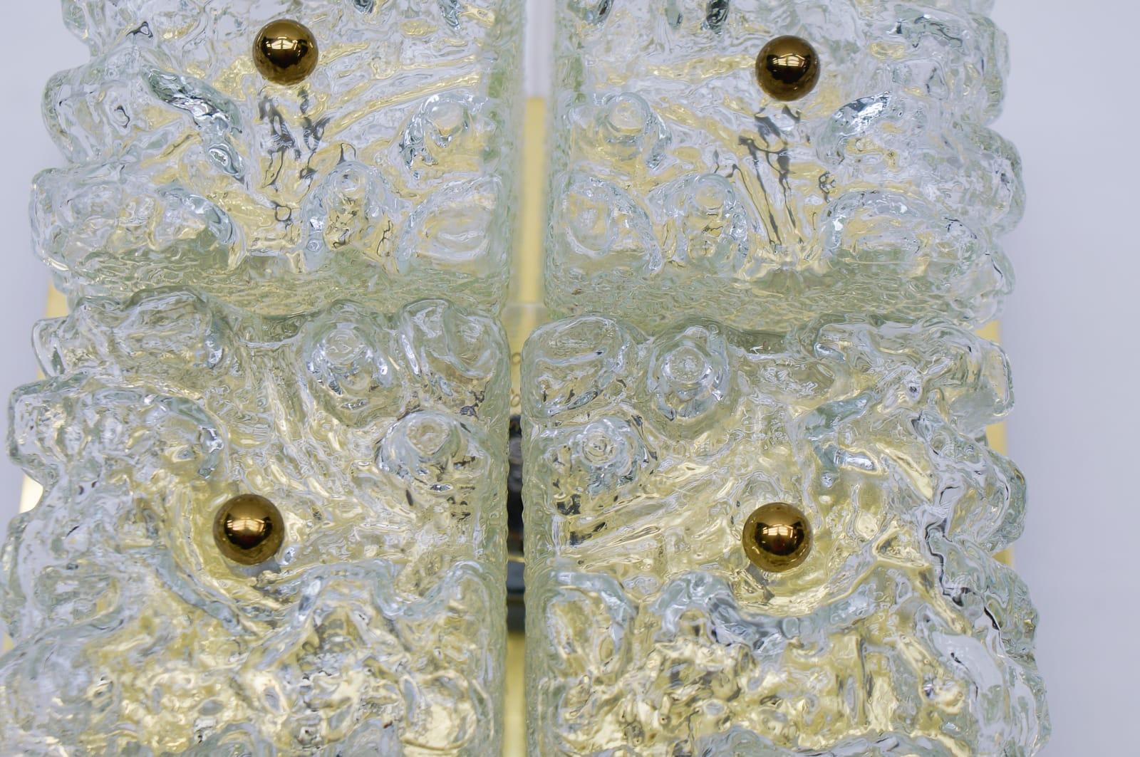 Structered Glass and Brass Flush Mounts from Limburg, 1960s For Sale 2