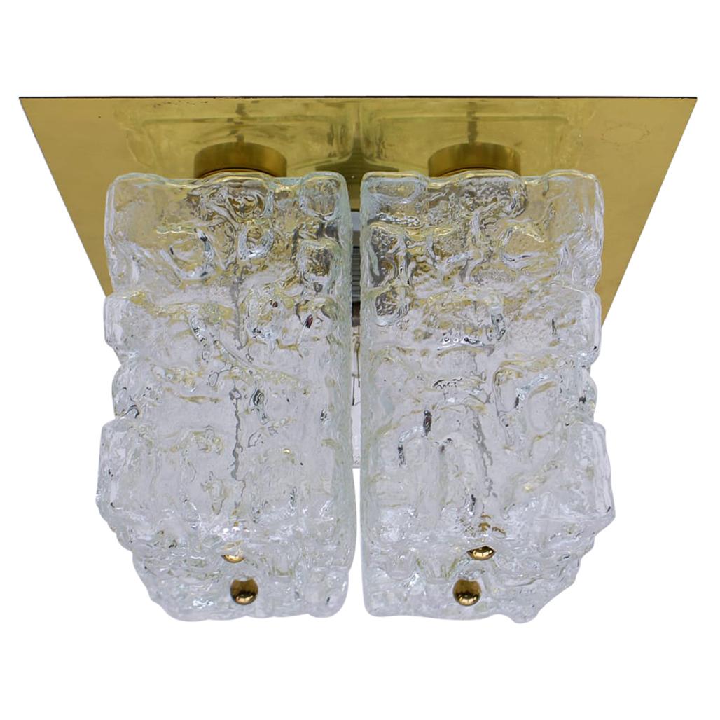 Structered Glass and Brass Flush Mounts from Limburg, 1960s For Sale