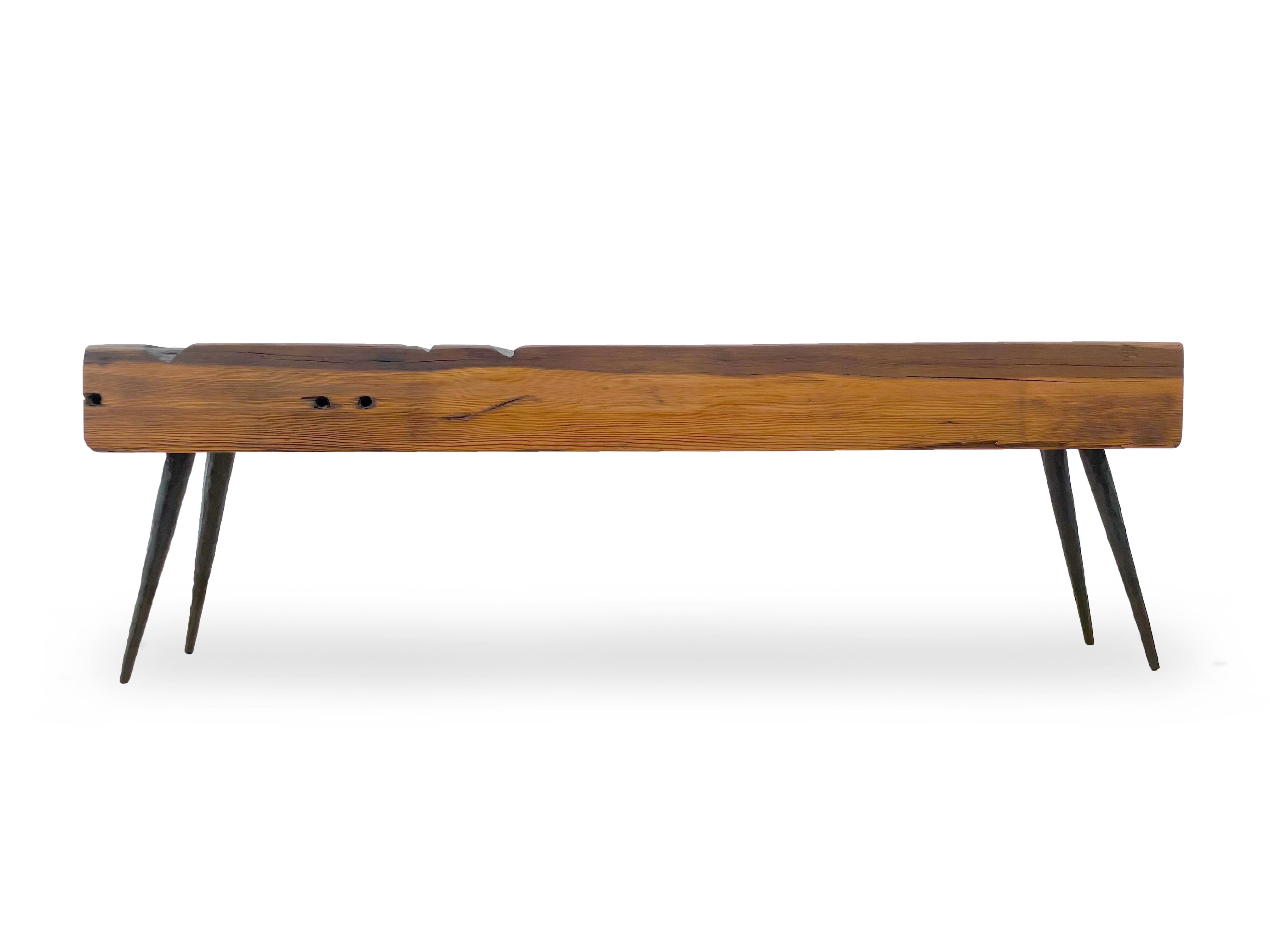 Mid-Century Modern STRUCTUR - Salvaged industrial beam top with solid steel hand hammered legs For Sale
