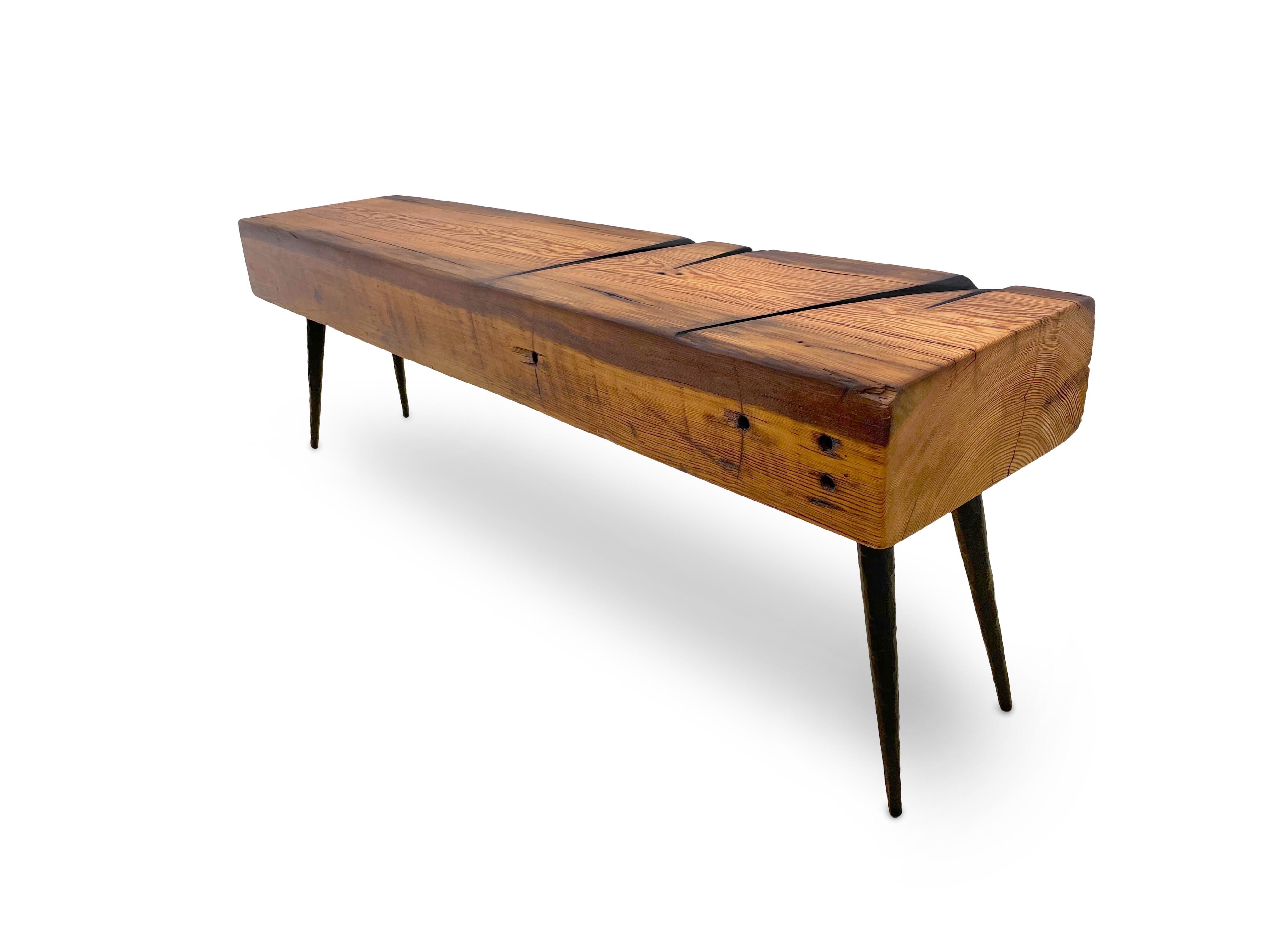 American STRUCTUR - Salvaged industrial beam top with solid steel hand hammered legs For Sale
