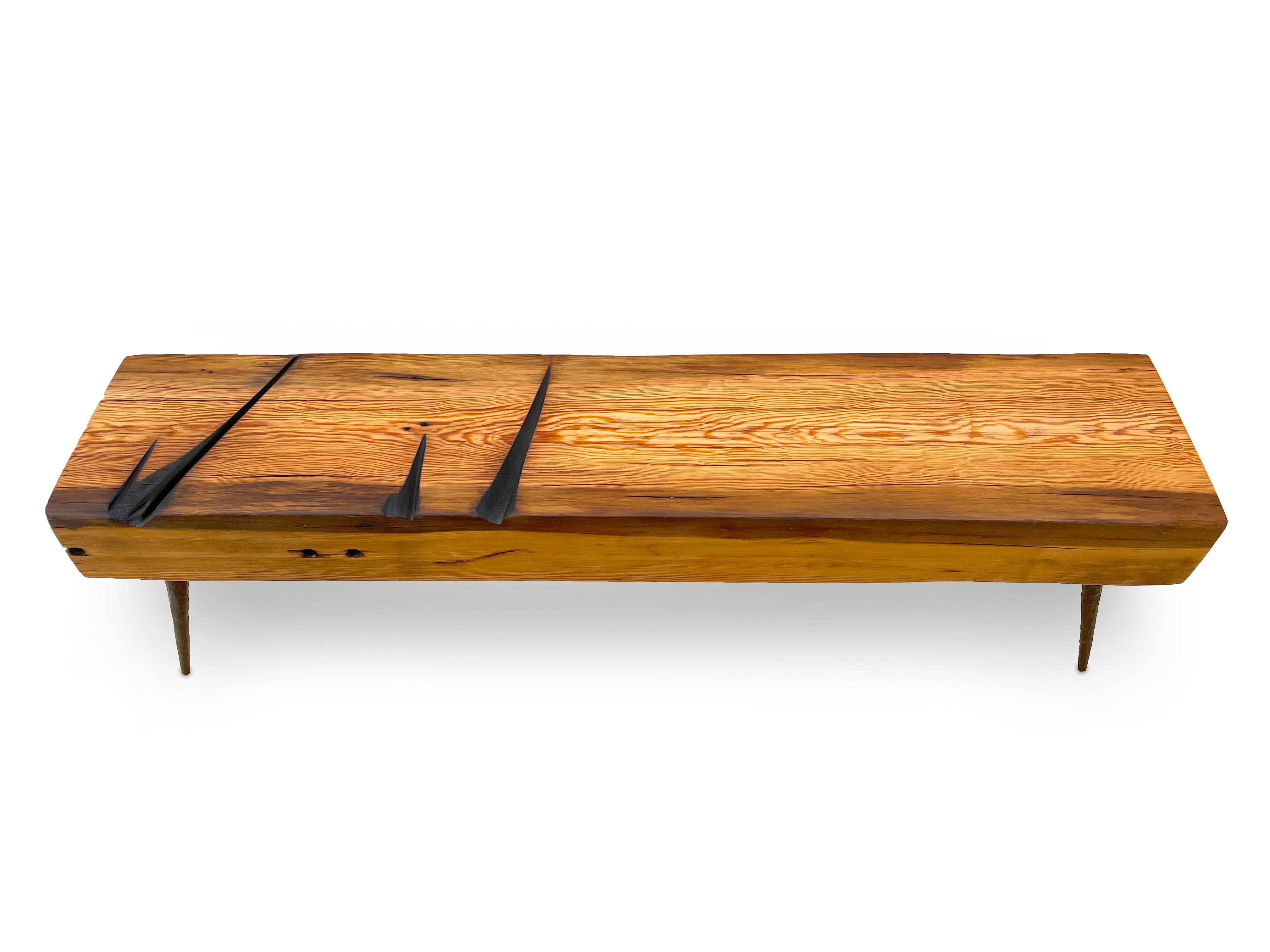Stained STRUCTUR - Salvaged industrial beam top with solid steel hand hammered legs For Sale