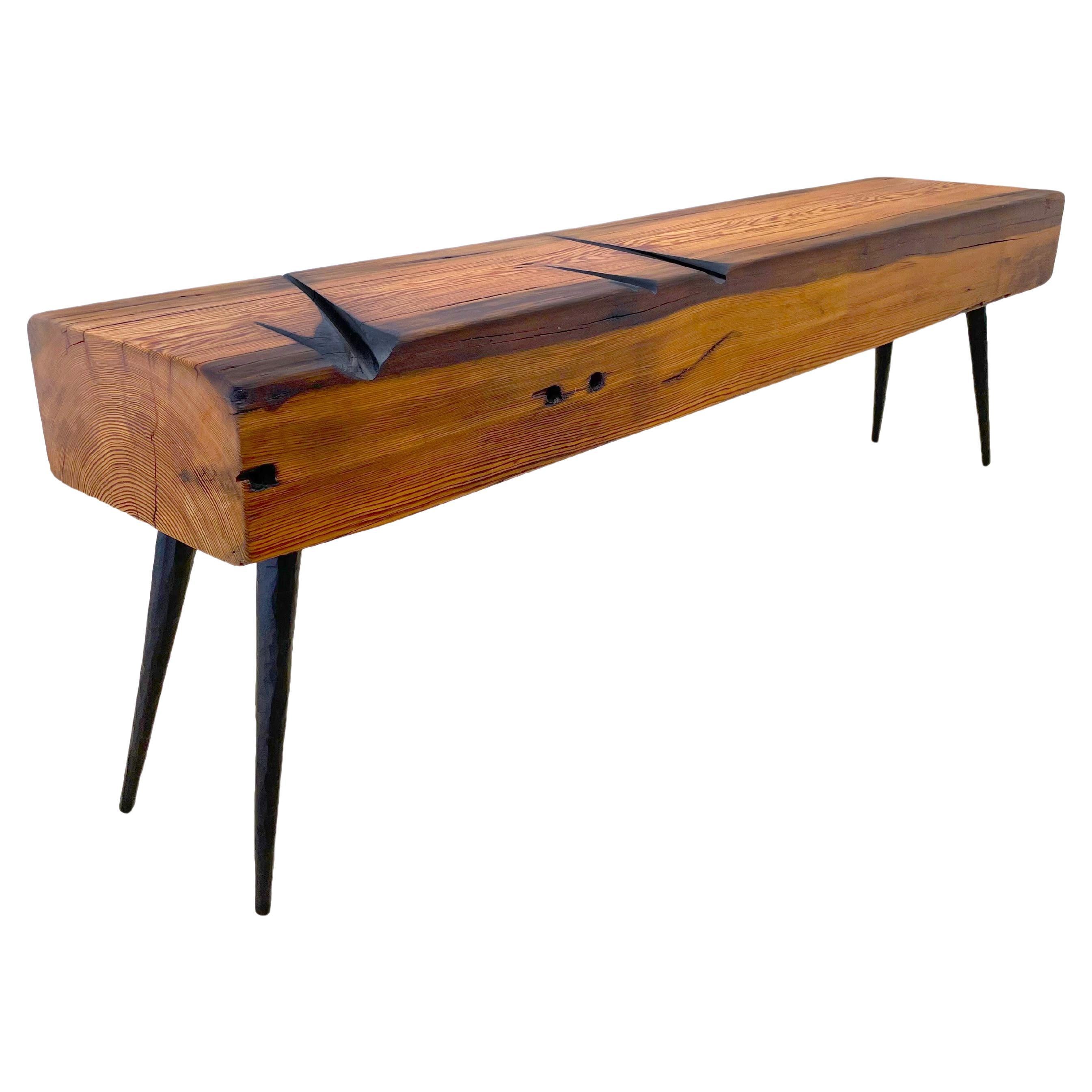 STRUCTUR - Salvaged industrial beam top with solid steel hand hammered legs For Sale