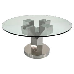 Structural Dining Table with Chromed Feet and Glass Table Top, 1970s