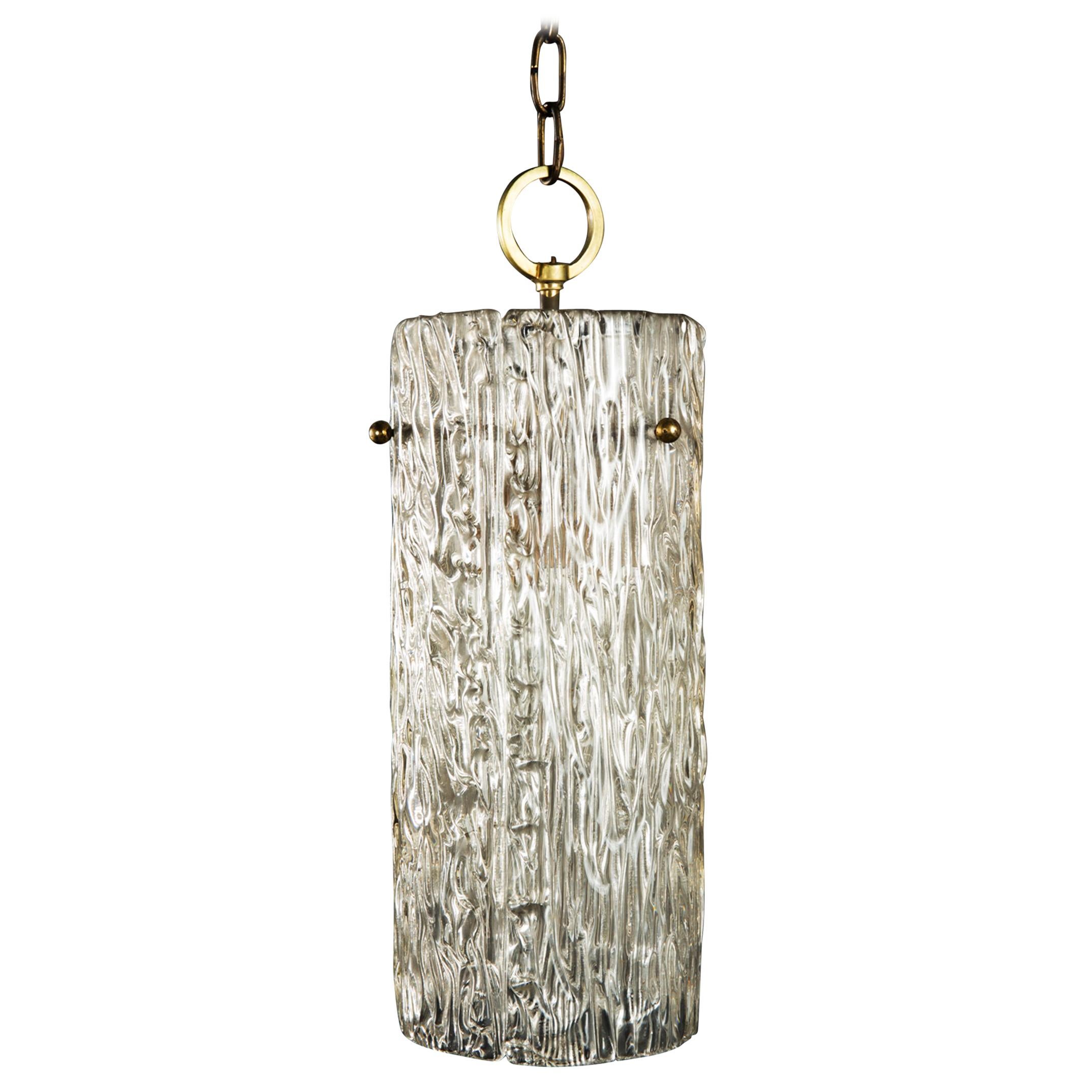 Structured Glass Pendant Chandelier by J.T. Kalmar For Sale