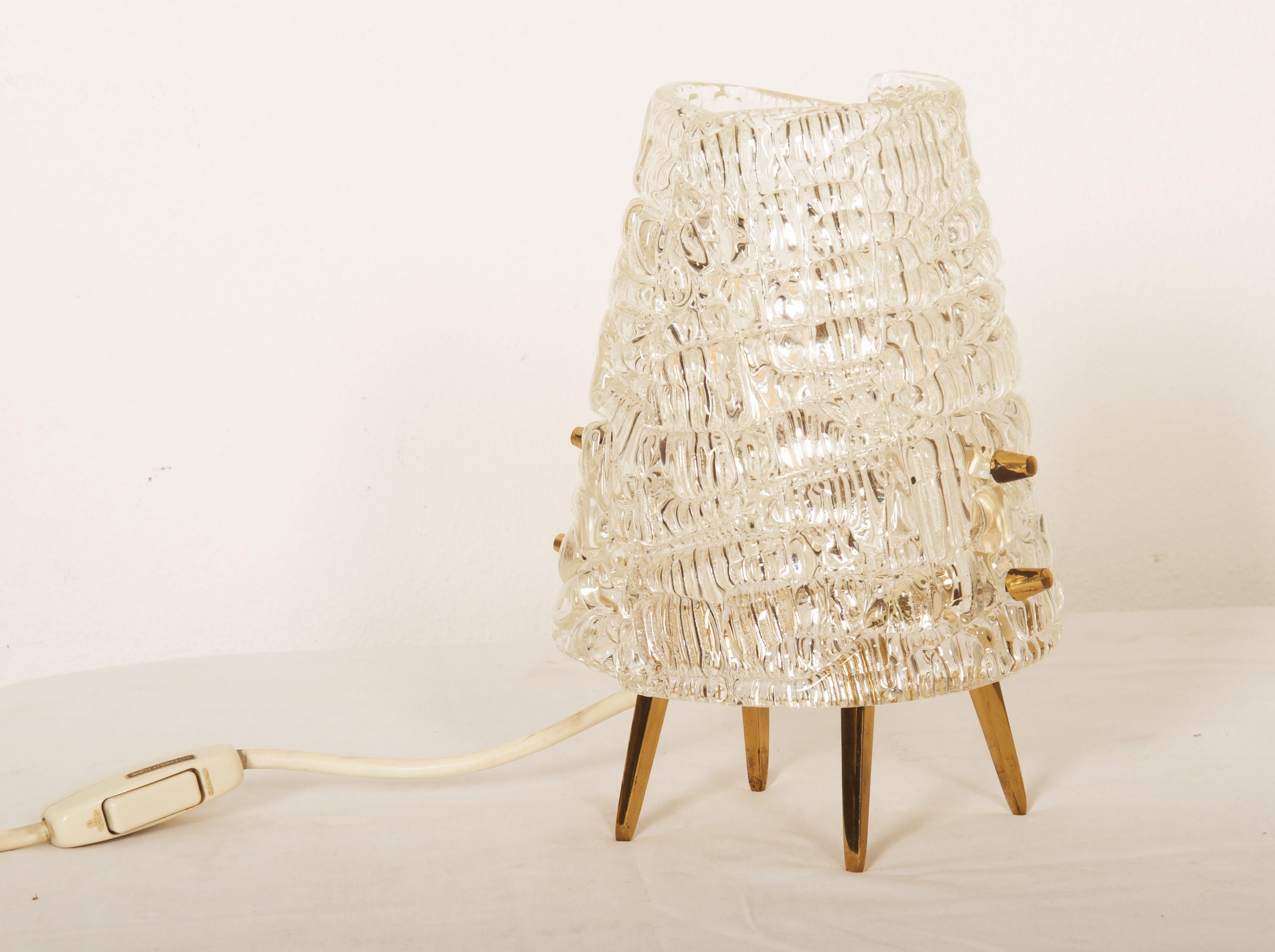 Brass Structured Glass Table Lamp By J. T. Kalmar Vienna