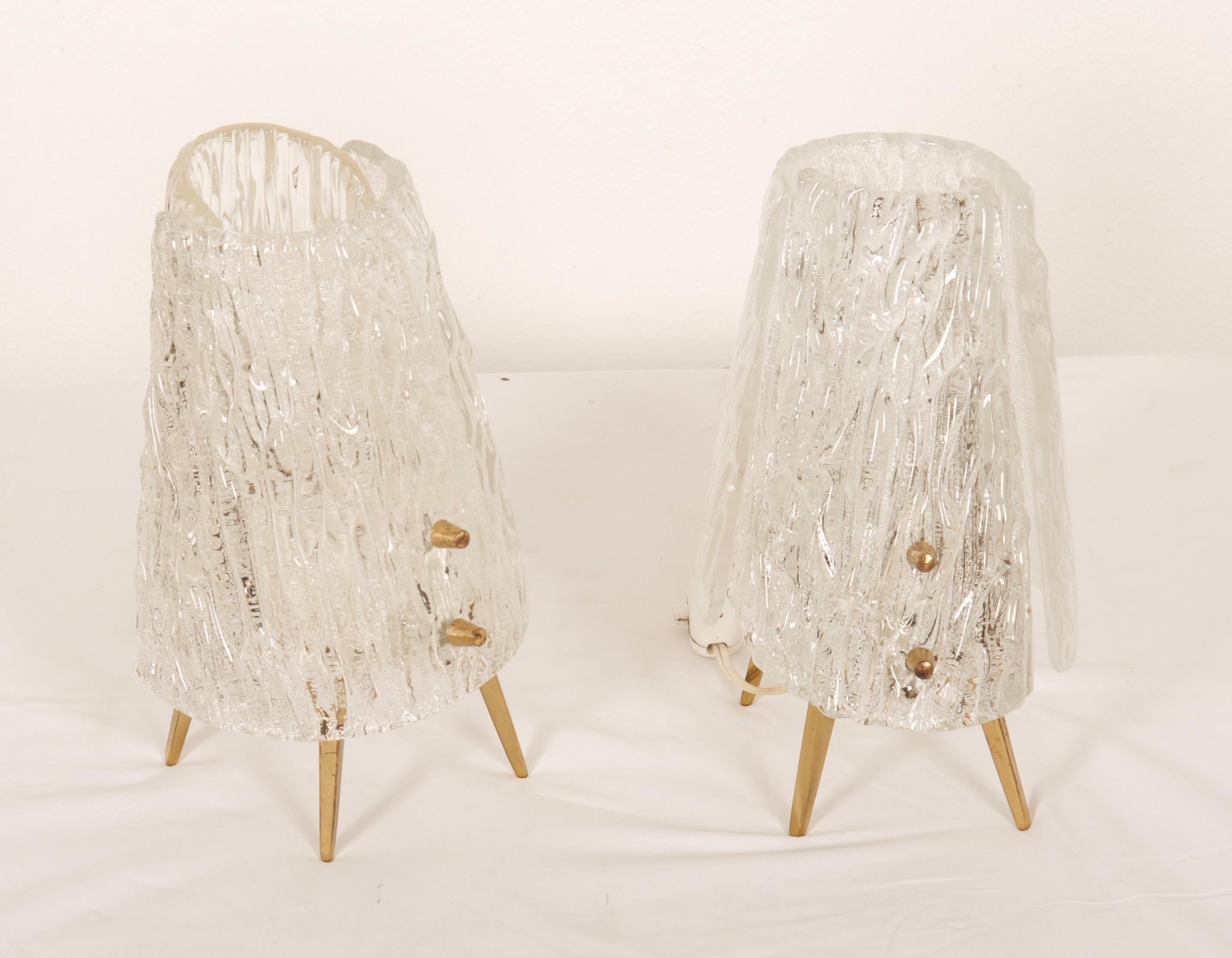 Mid-Century Modern Structured Glass Table Lamps By J. T. Kalmar Vienna For Sale