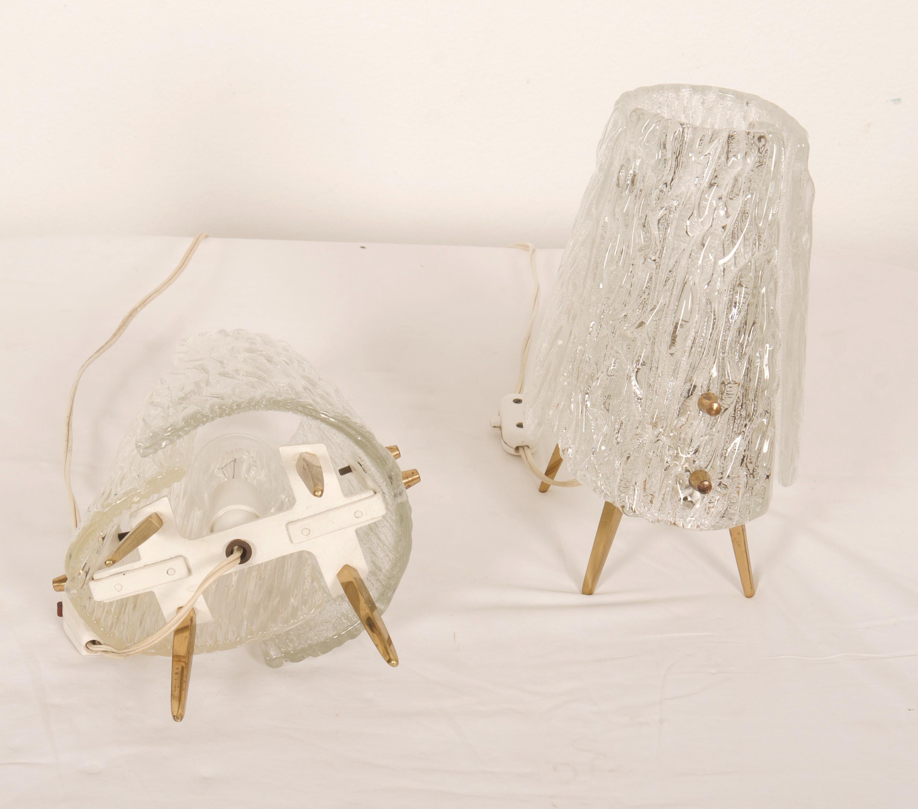 Mid-20th Century Structured Glass Table Lamps By J. T. Kalmar Vienna For Sale