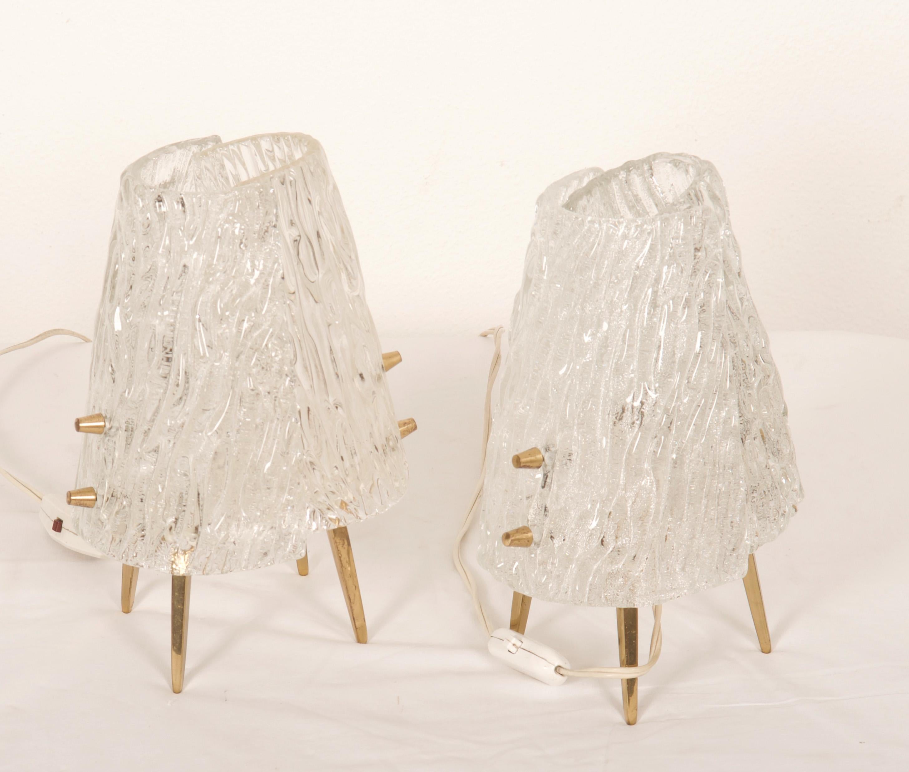 Brass Structured Glass Table Lamps By J. T. Kalmar Vienna For Sale