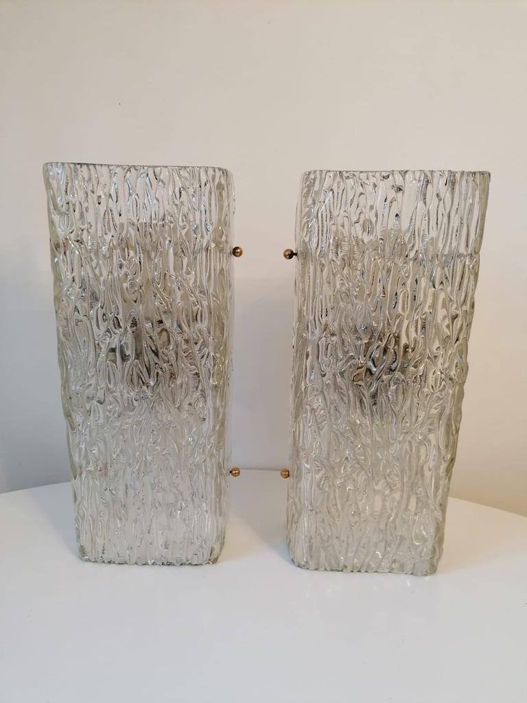 Mid-Century Modern Structured Glass Wall Lights Sconces by Kalmar For Sale