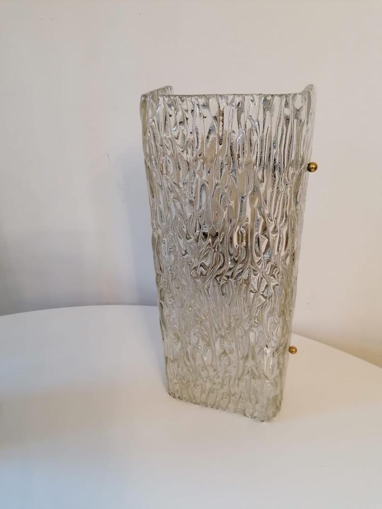 Brass Structured Glass Wall Lights Sconces by Kalmar For Sale