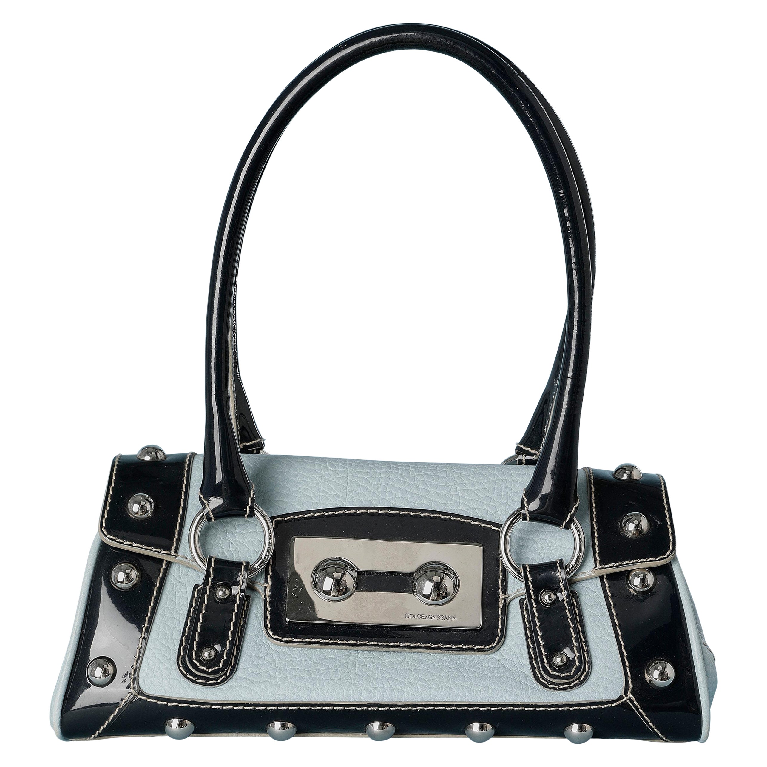 Bolso de mano estructurado en charol negro y piel azul Dolce & Gabbana