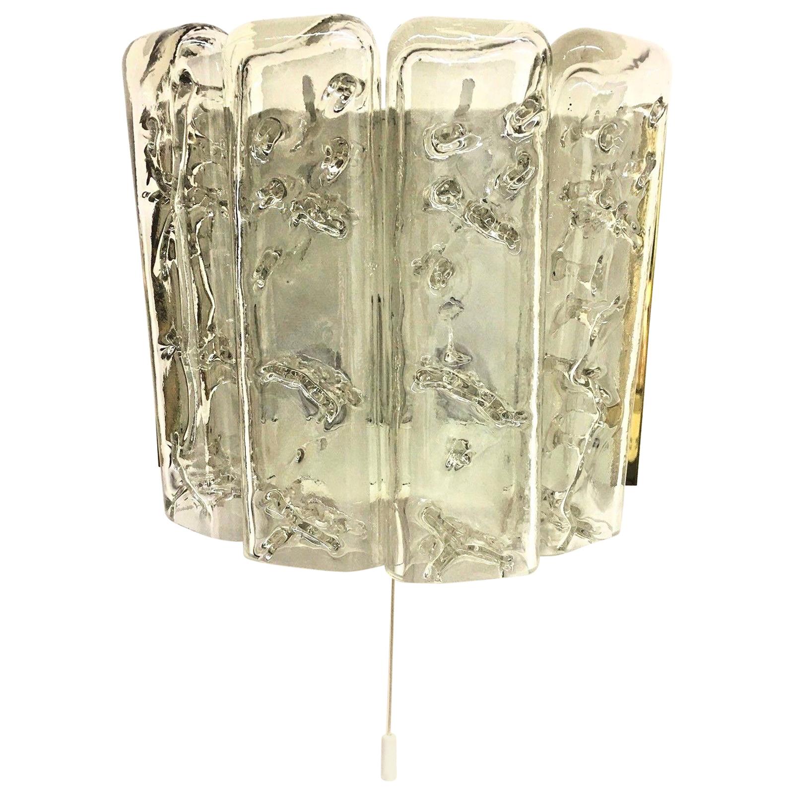 Structured Ice Glass and Brass Wall Sconces by Doria, 1970s