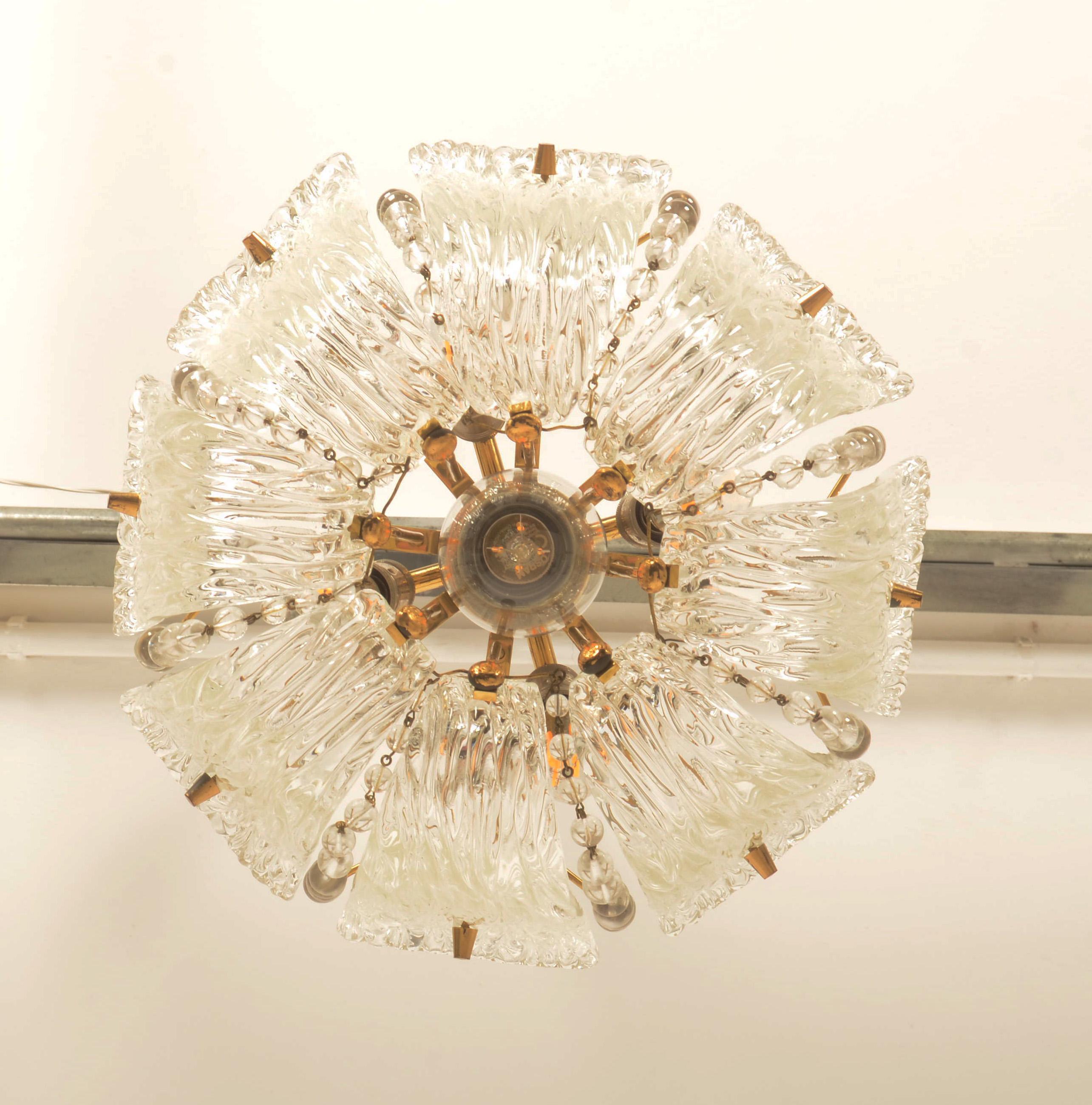 Structured Ice Glass Chandelier by J.T. Kalmar For Sale 2