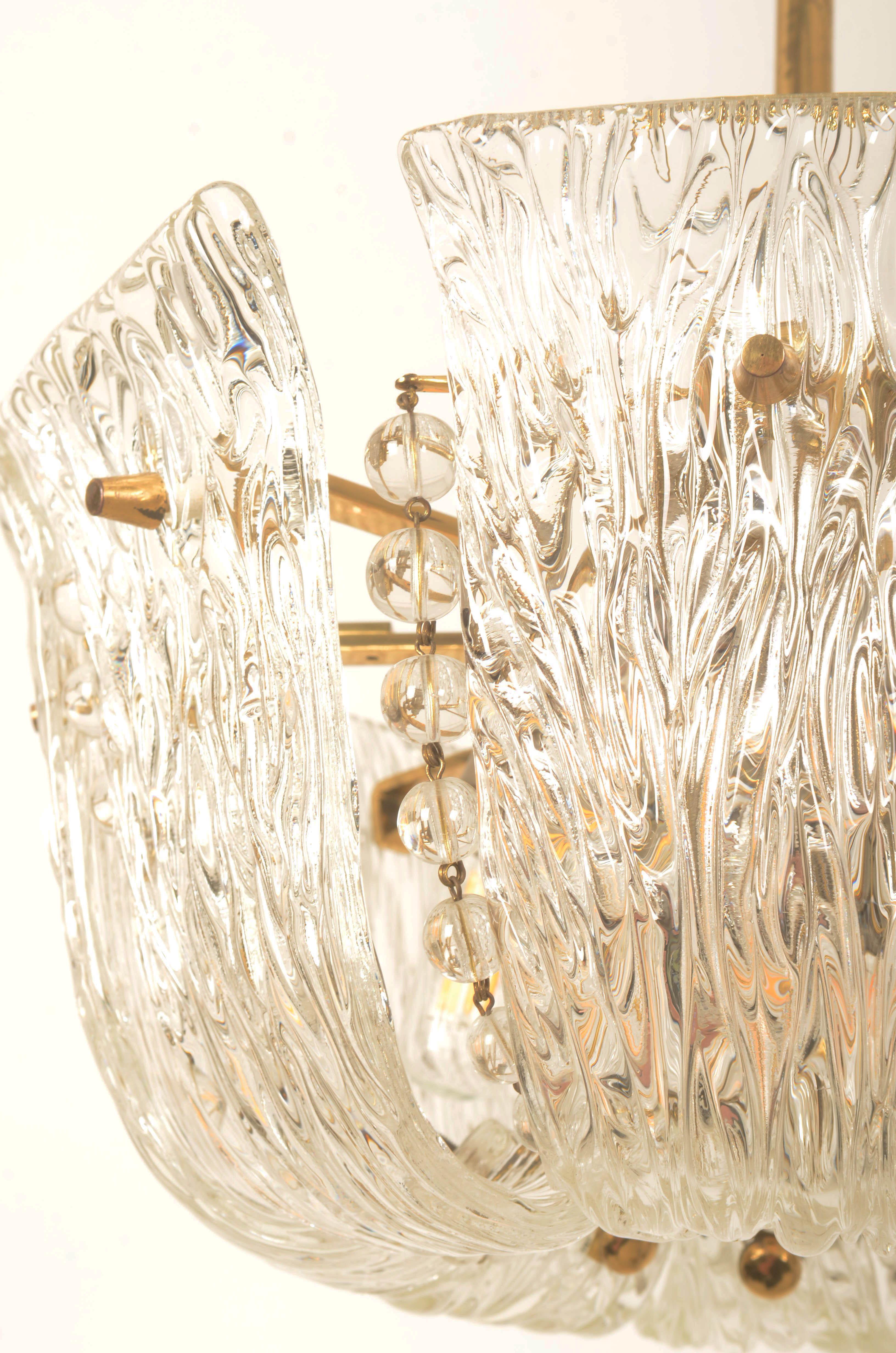 Structured Ice Glass Chandelier by J.T. Kalmar For Sale 4