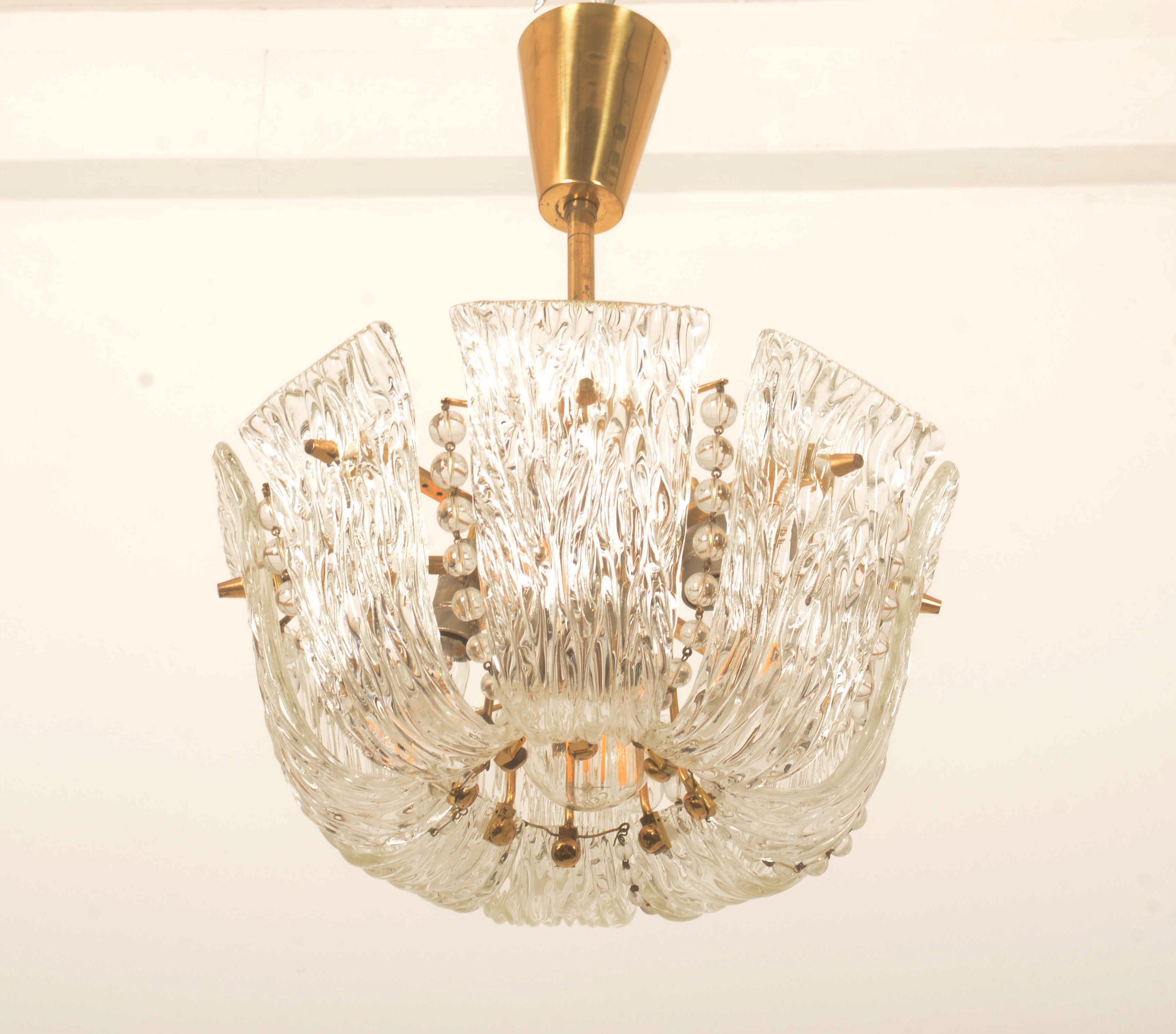 Structured Ice Glass Chandelier by J.T. Kalmar For Sale 6