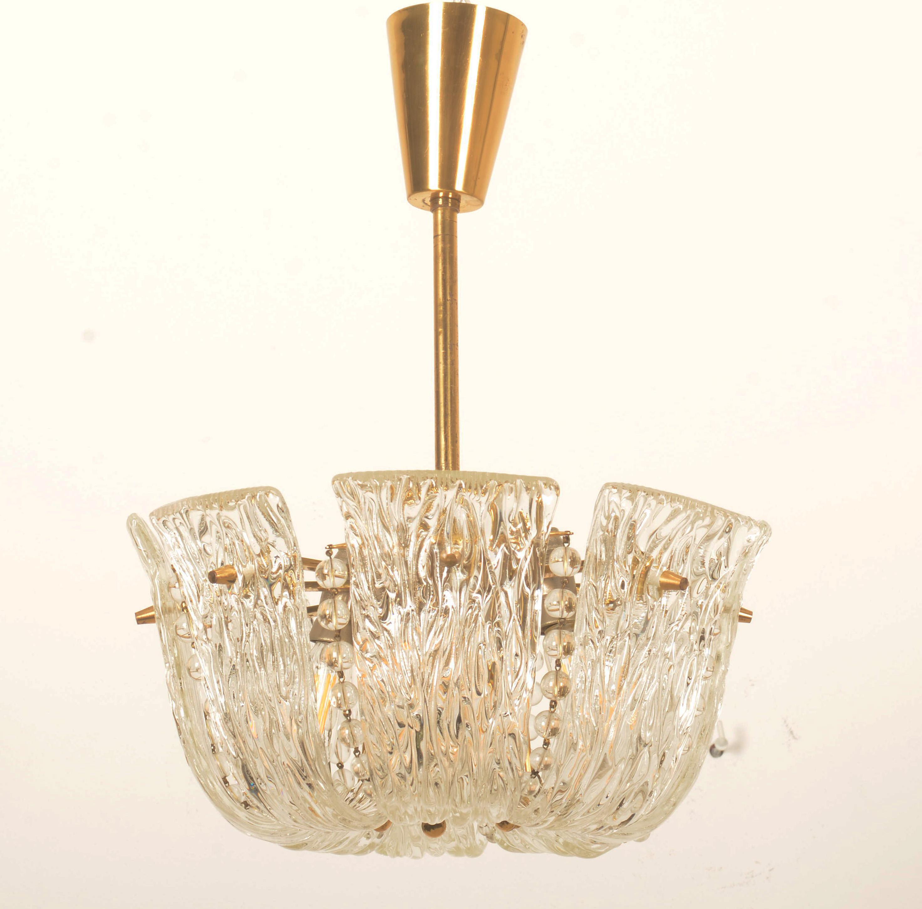 Structured Ice Glass Chandelier by J.T. Kalmar For Sale 7