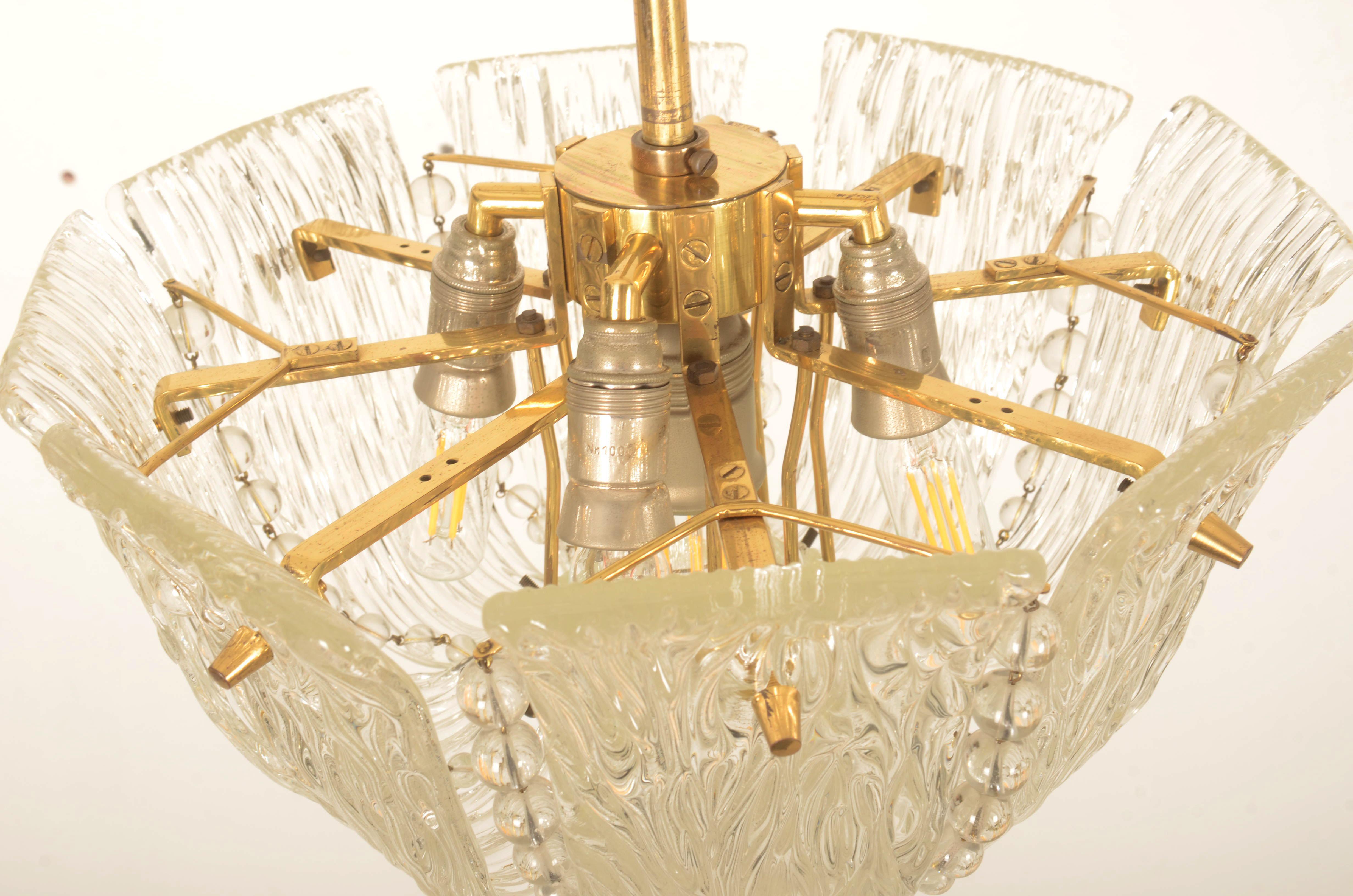 Austrian Structured Ice Glass Chandelier by J.T. Kalmar For Sale
