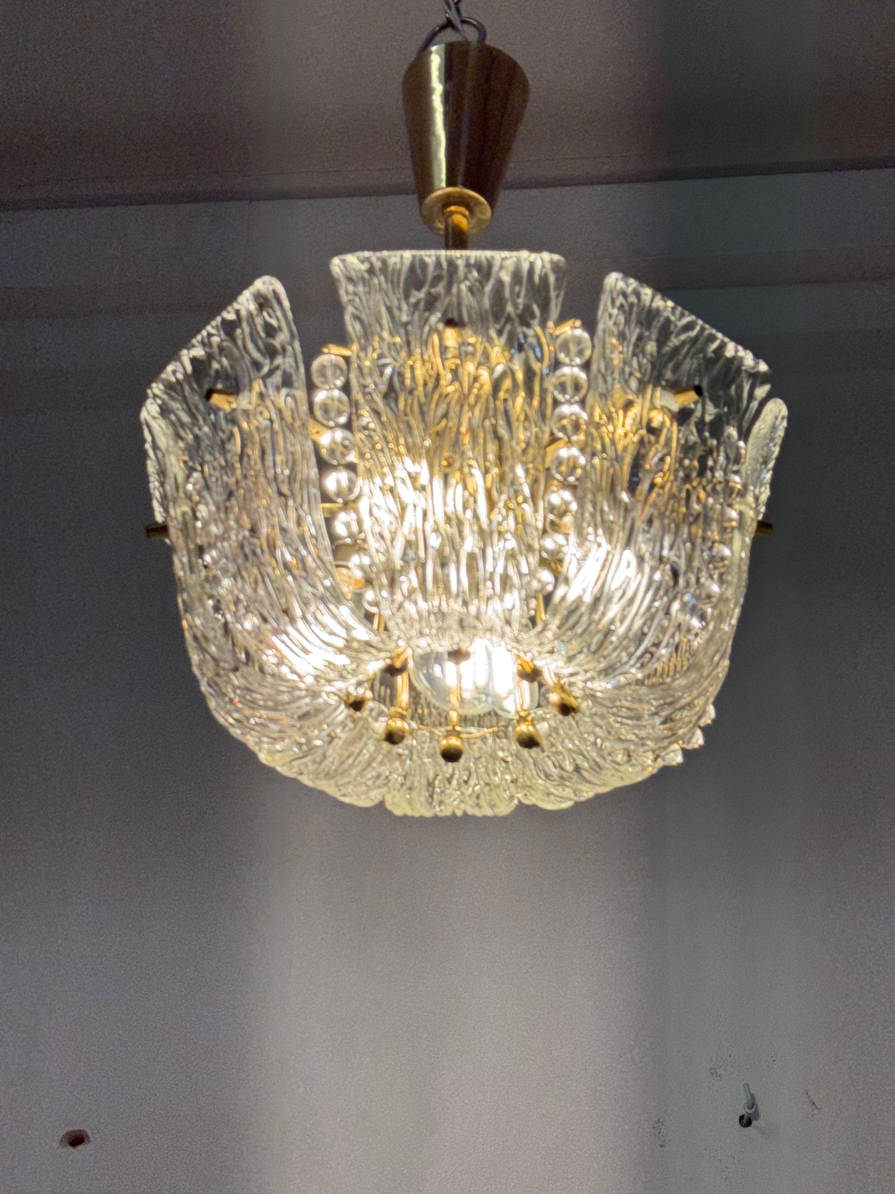 Lacquered Structured Ice Glass Chandelier by J.T. Kalmar For Sale
