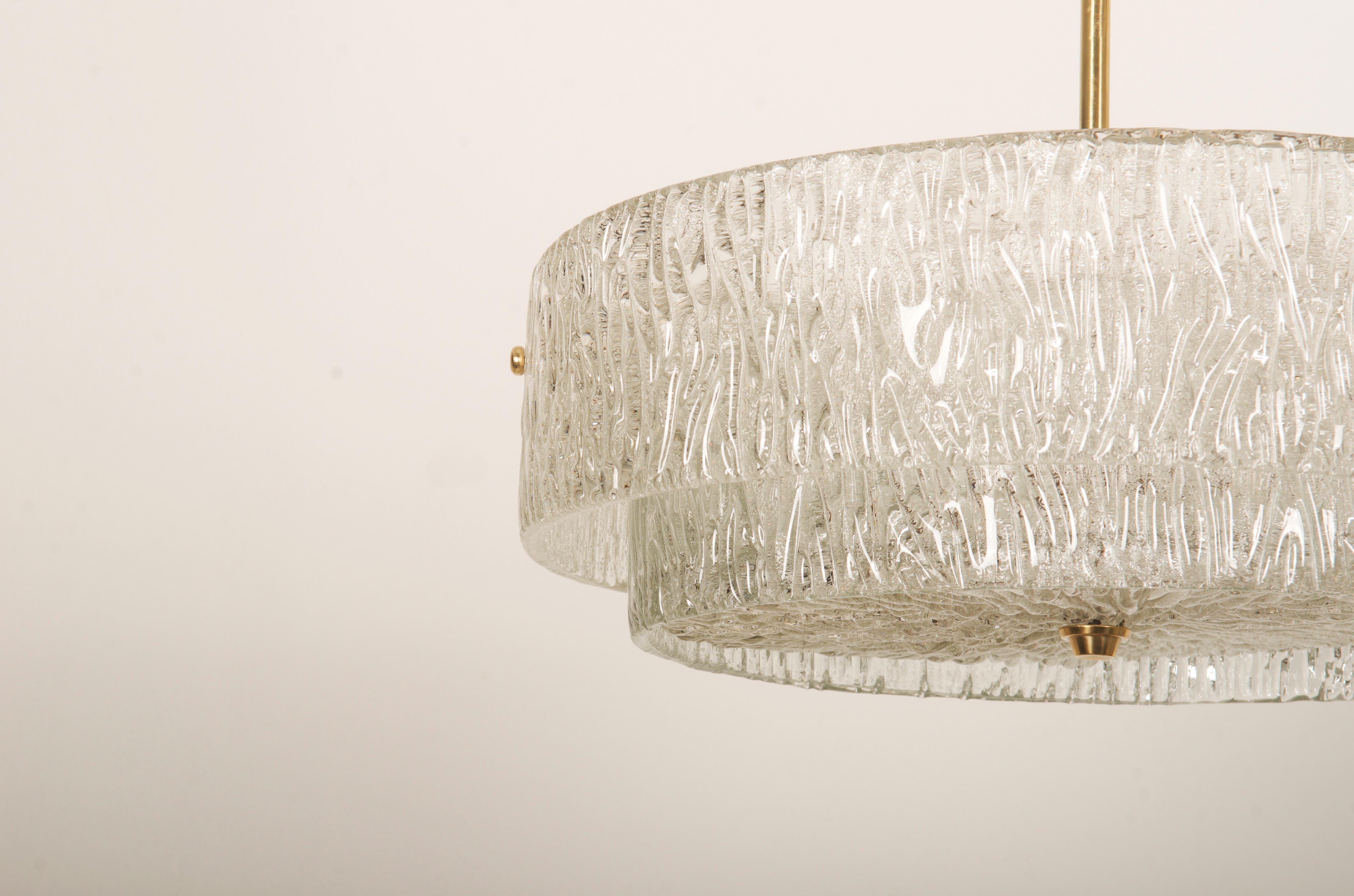 Mid-20th Century Structured Ice Glass Chandelier by J.T. Kalmar For Sale