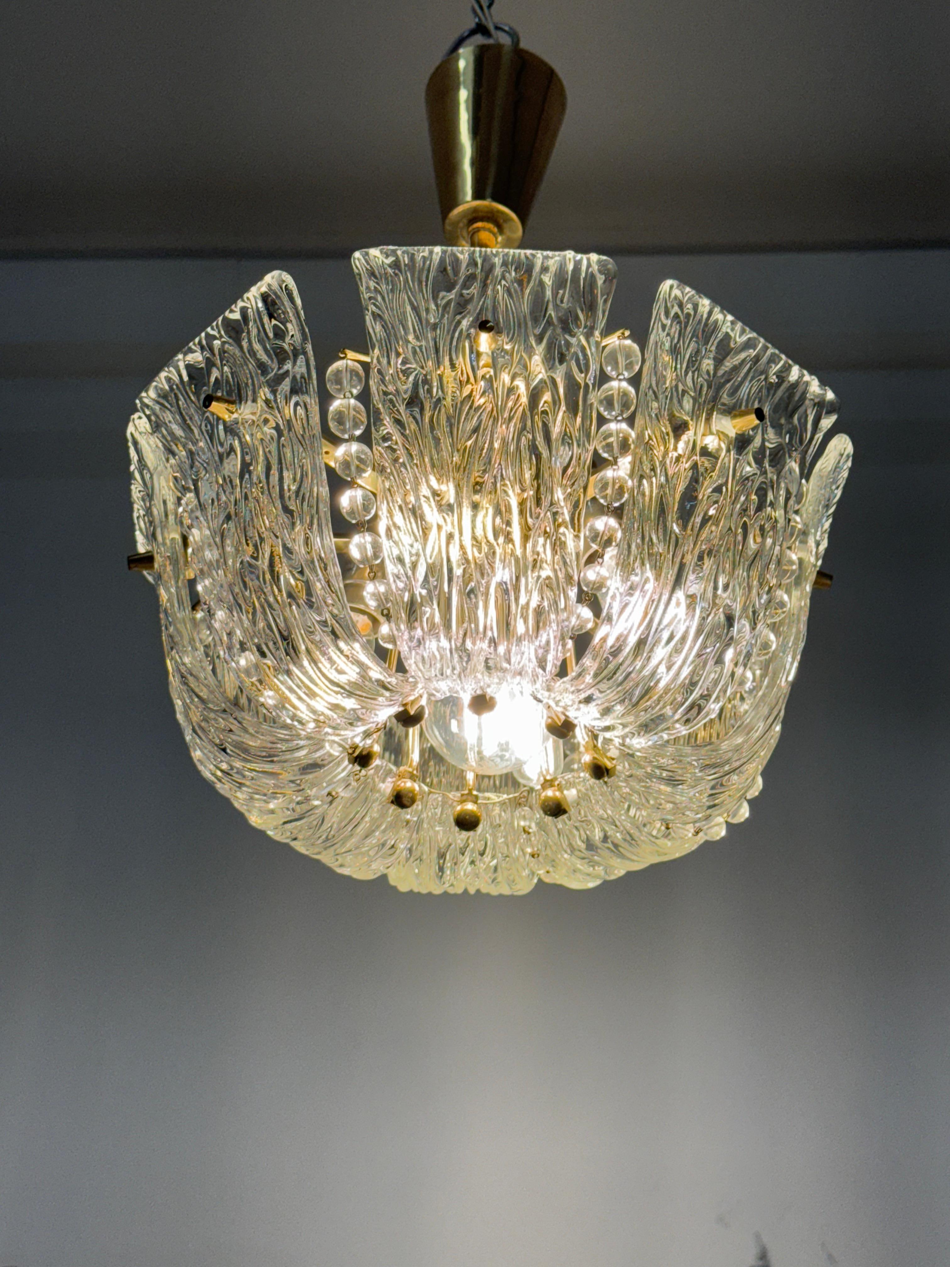 Mid-20th Century Structured Ice Glass Chandelier by J.T. Kalmar For Sale