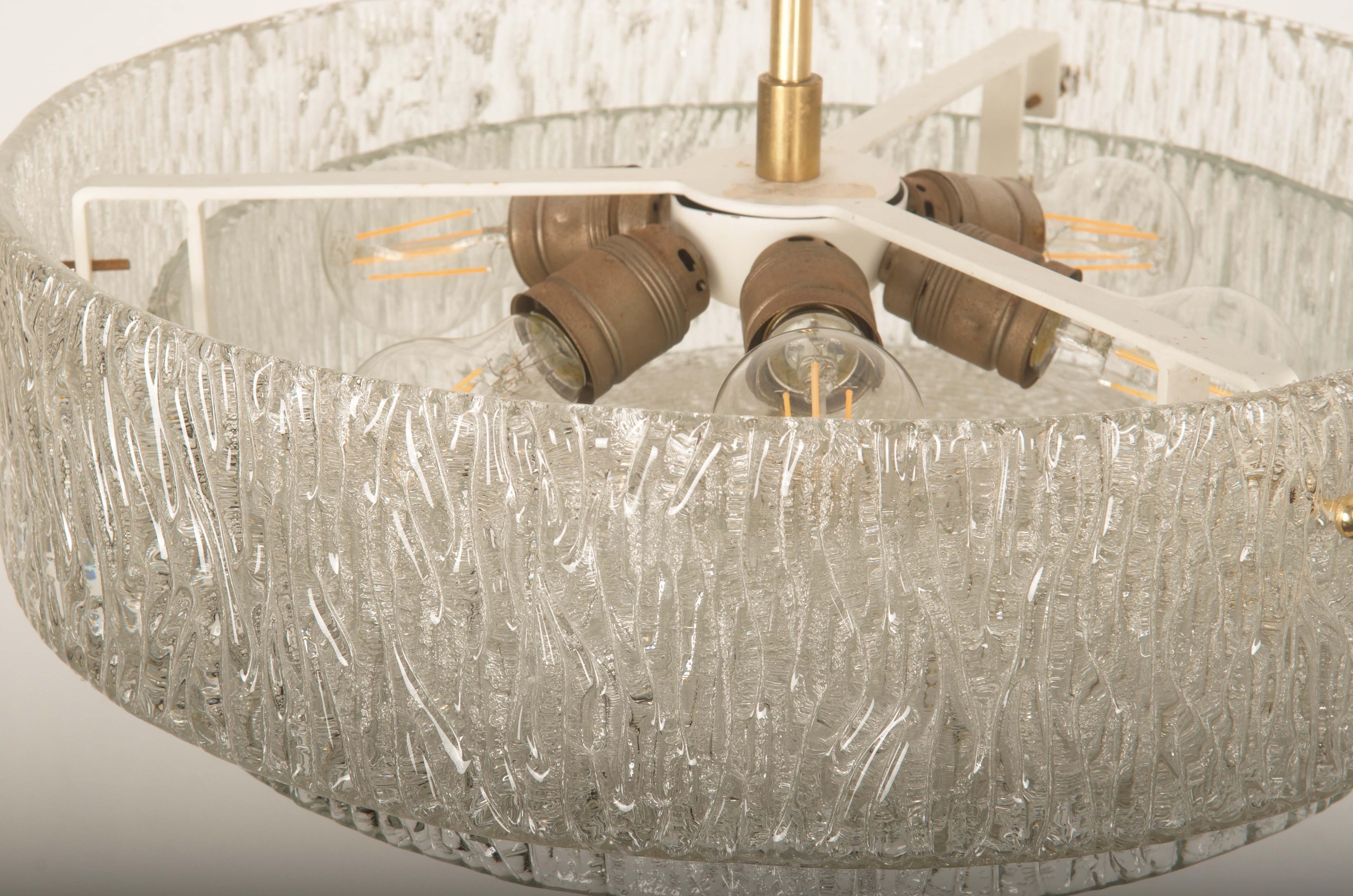 Steel Structured Ice Glass Chandelier by J.T. Kalmar For Sale