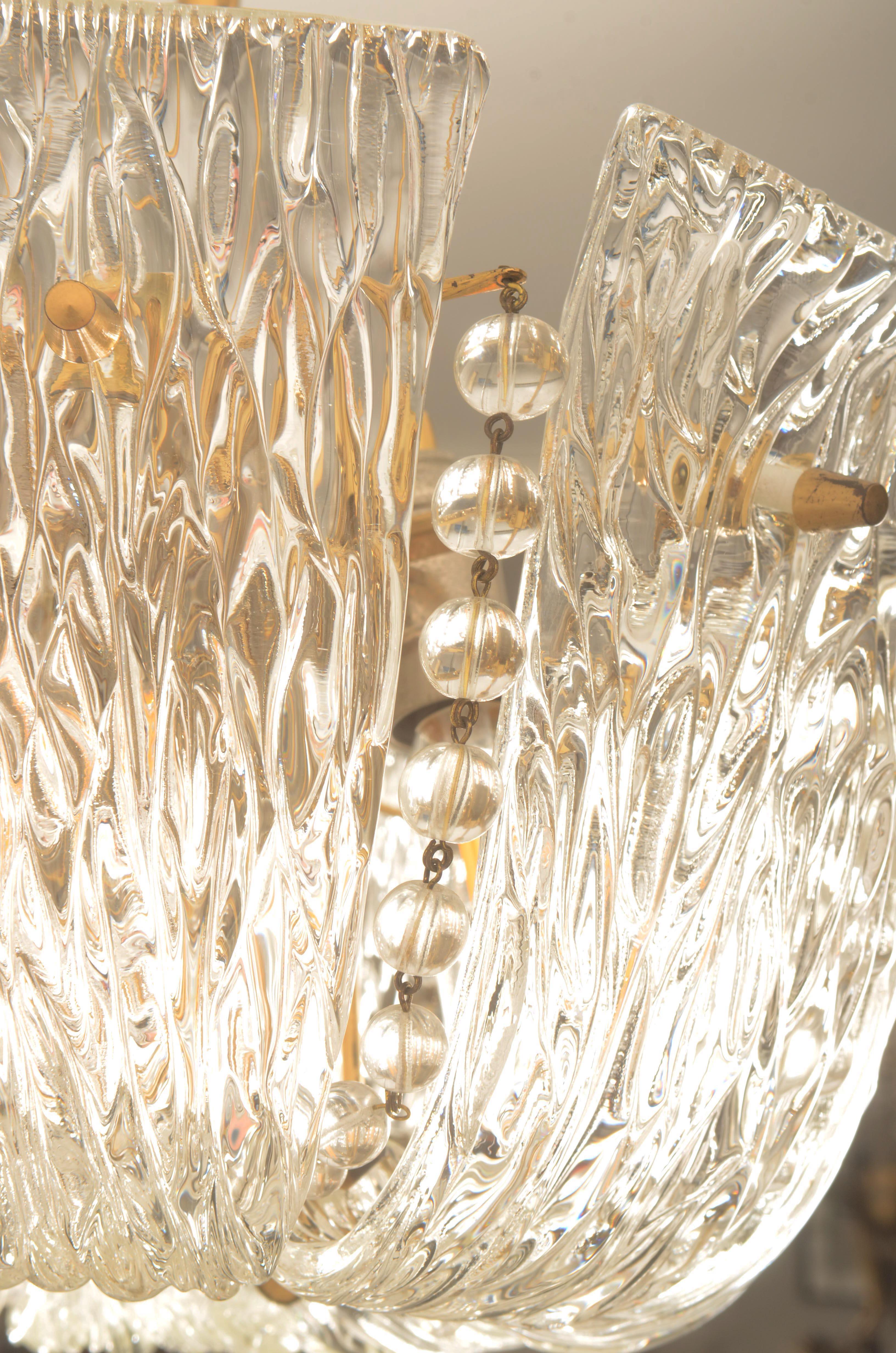Steel Structured Ice Glass Chandelier by J.T. Kalmar For Sale