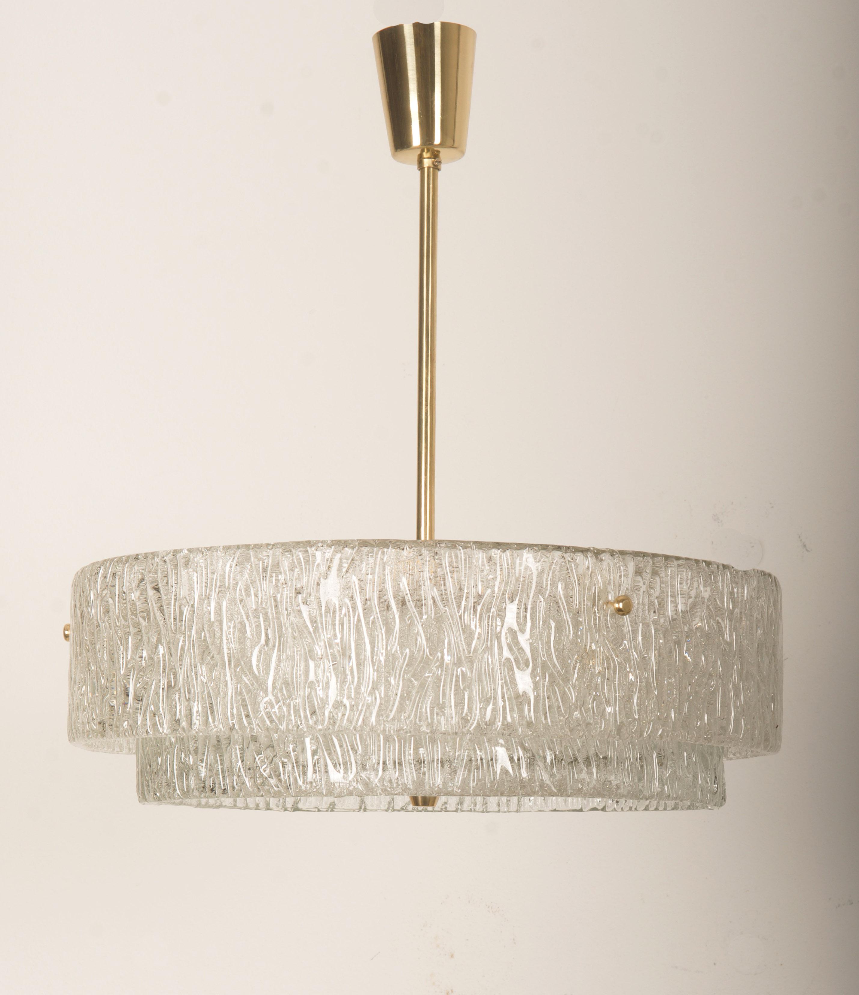 Structured Ice Glass Chandelier by J.T. Kalmar For Sale 1