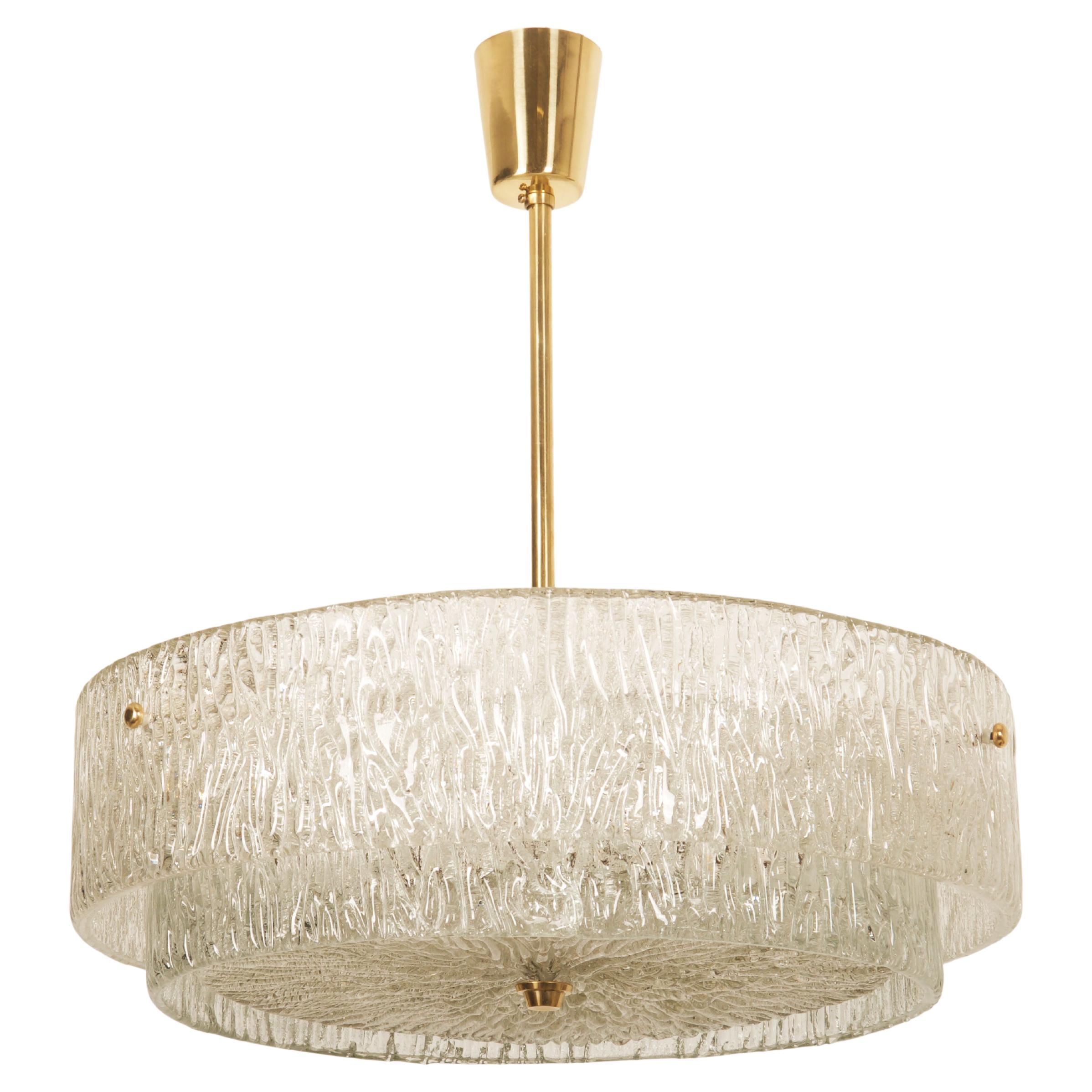 Lampadario strutturato in vetro ghiaccio di J.AT&T. Kalmar