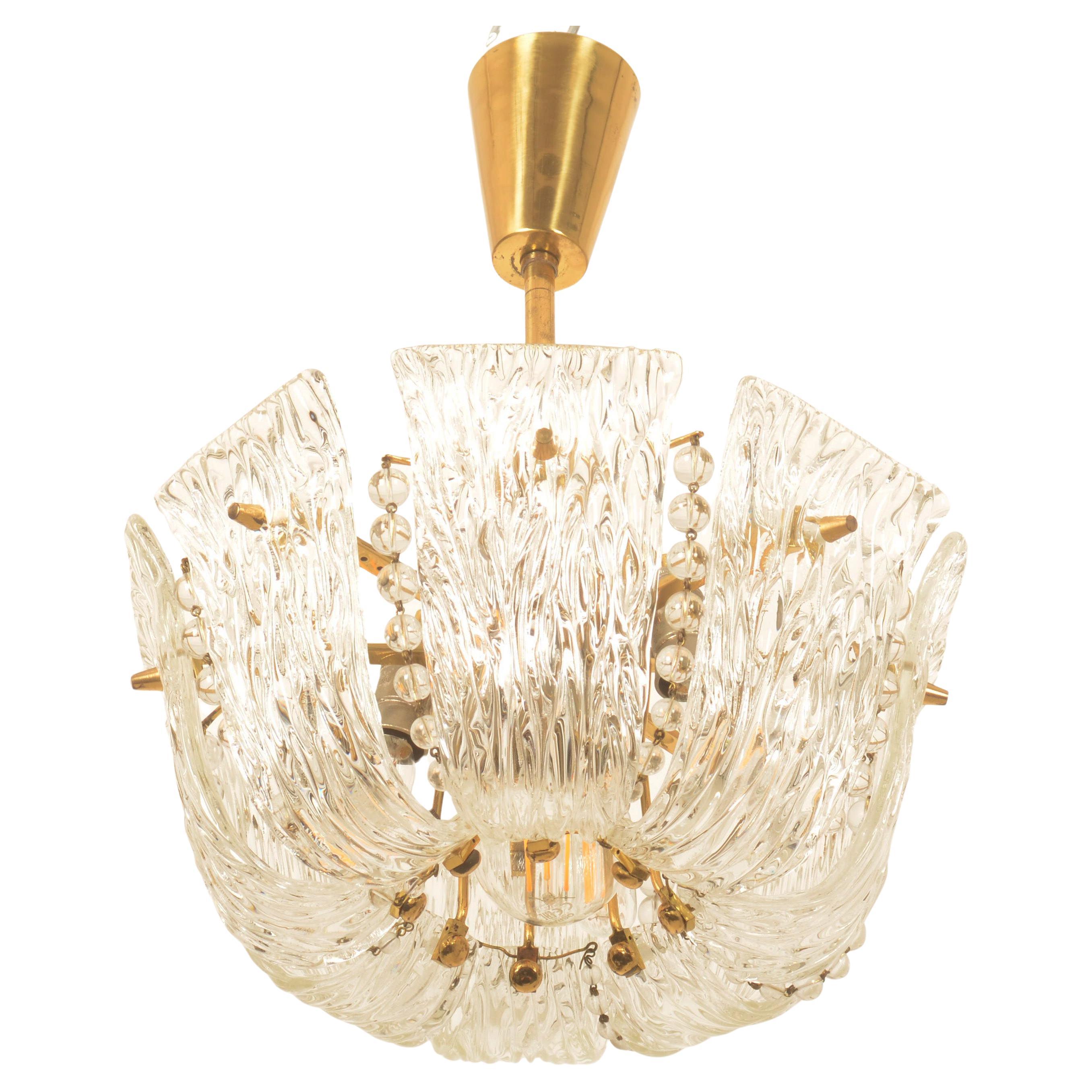 Lampadario strutturato in vetro ghiaccio di J.AT&T. Kalmar