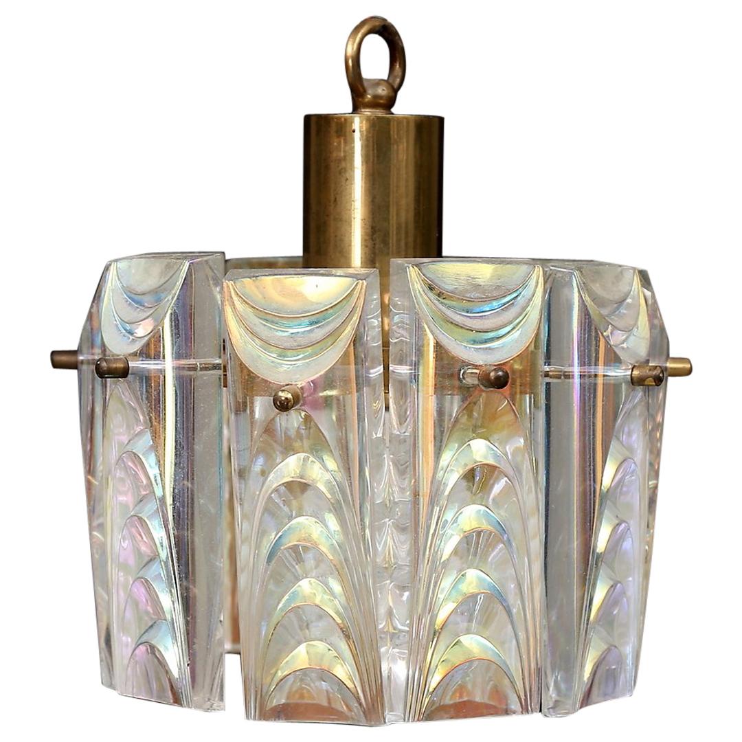 Structured Iridescent Glass Pendant For Sale