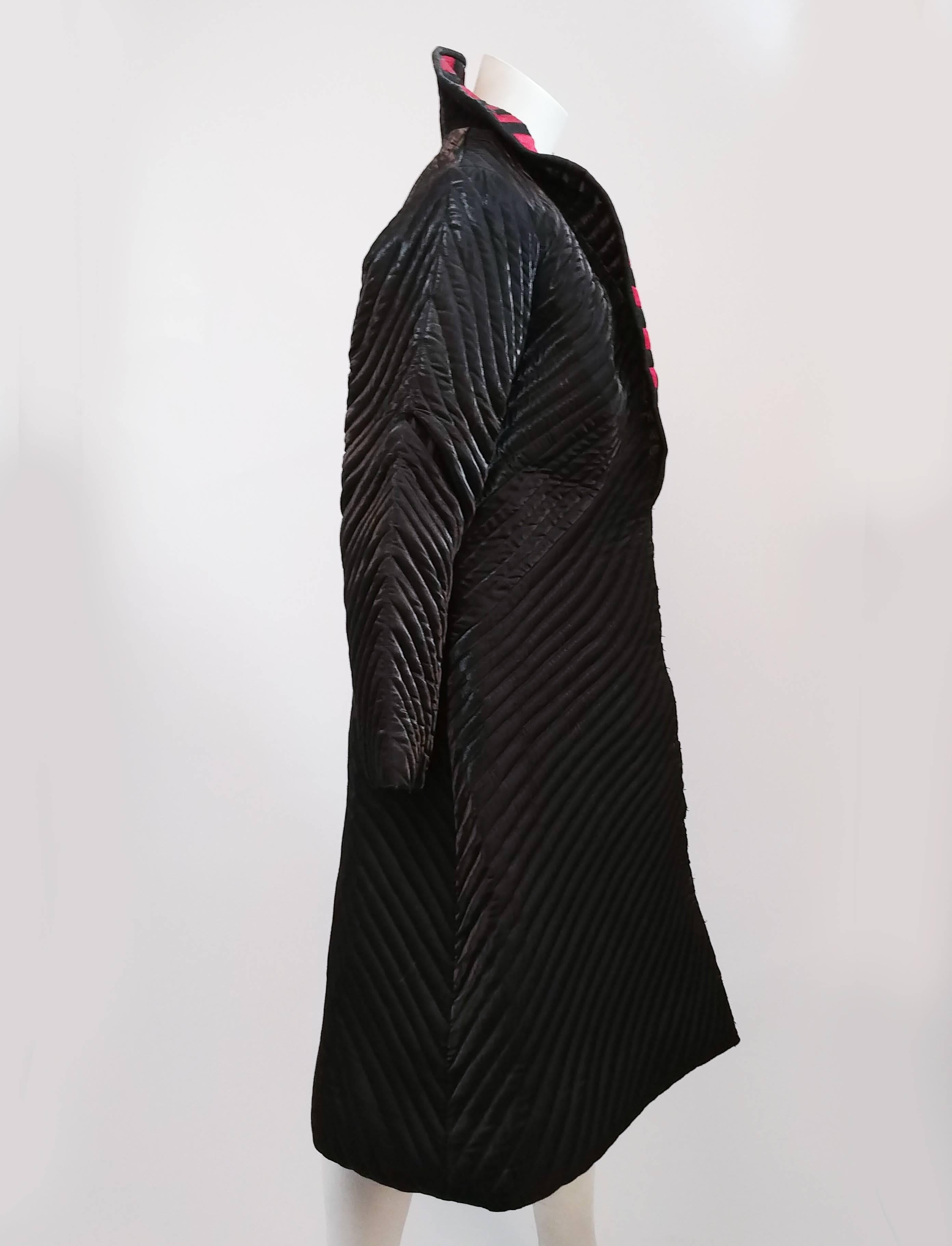 Black Structured Quilted Stripe Coat, 1980s 