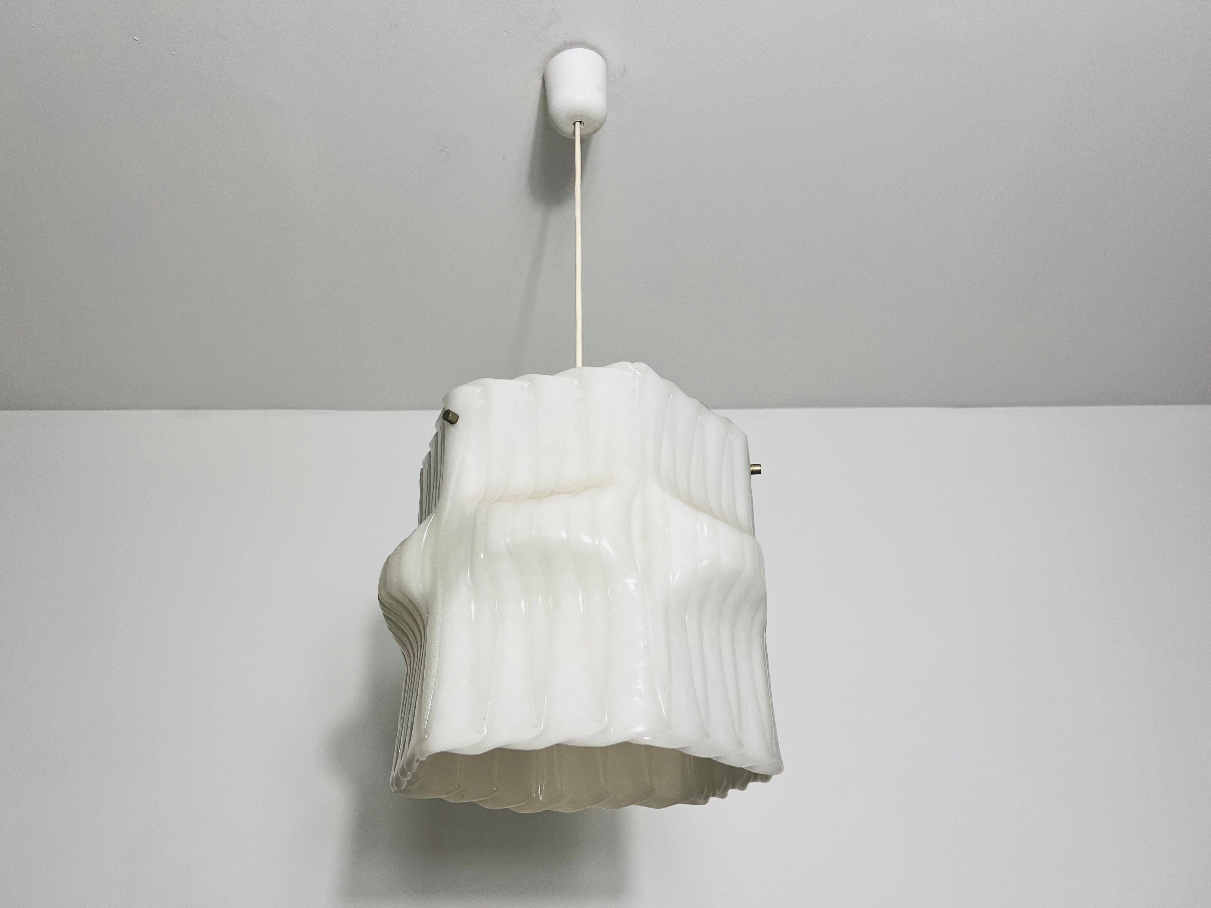 Mid-Century Modern Structured White Pendant Lamp, Germany, 1970s For Sale