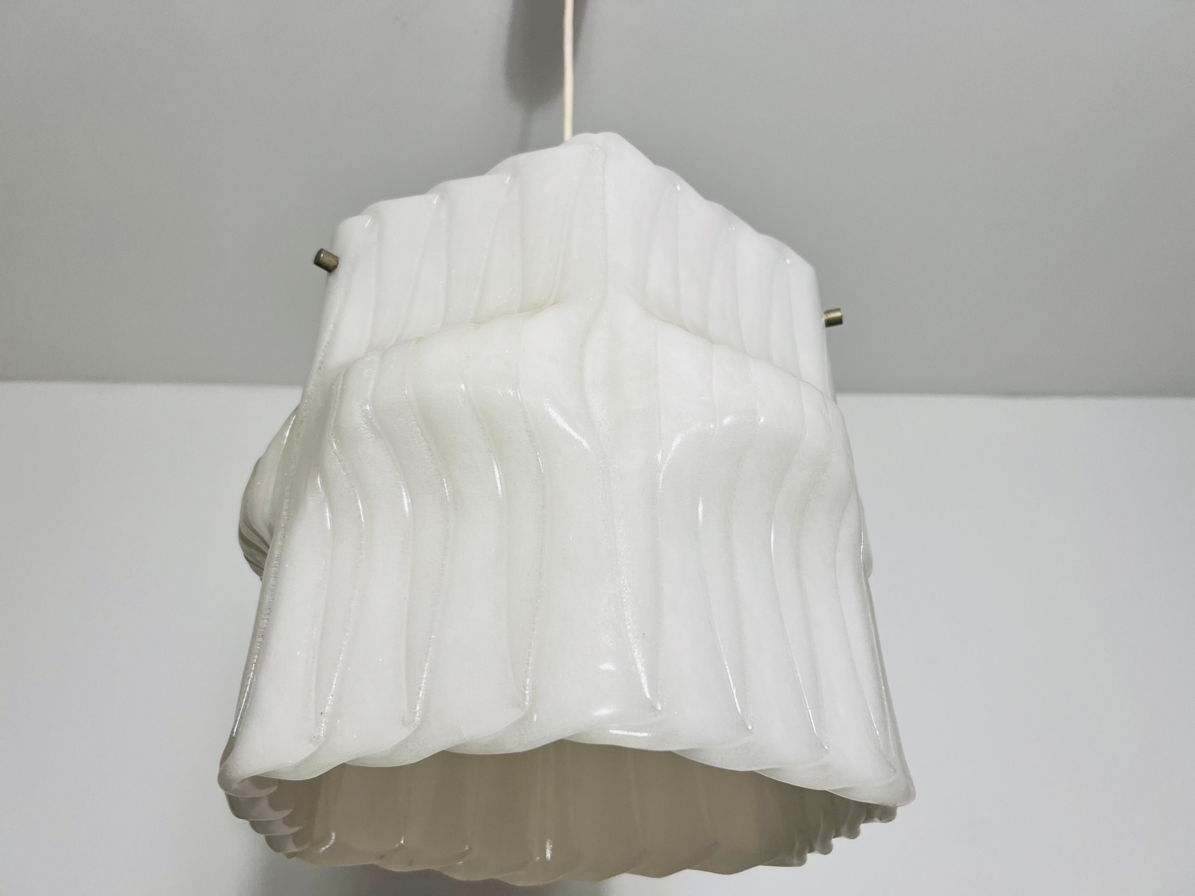 Late 20th Century Structured White Pendant Lamp, Germany, 1970s For Sale