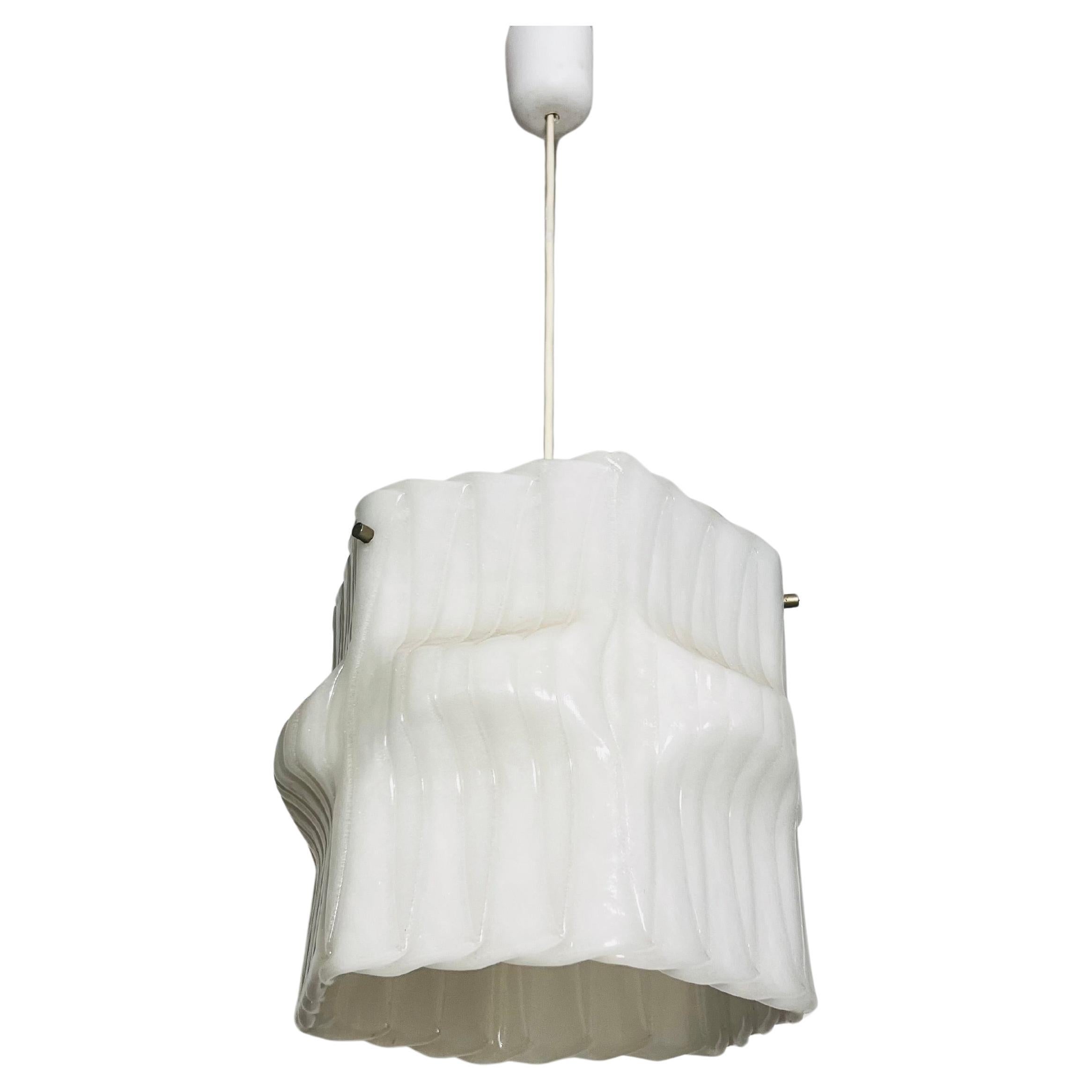 Structured White Pendant Lamp, Germany, 1970s